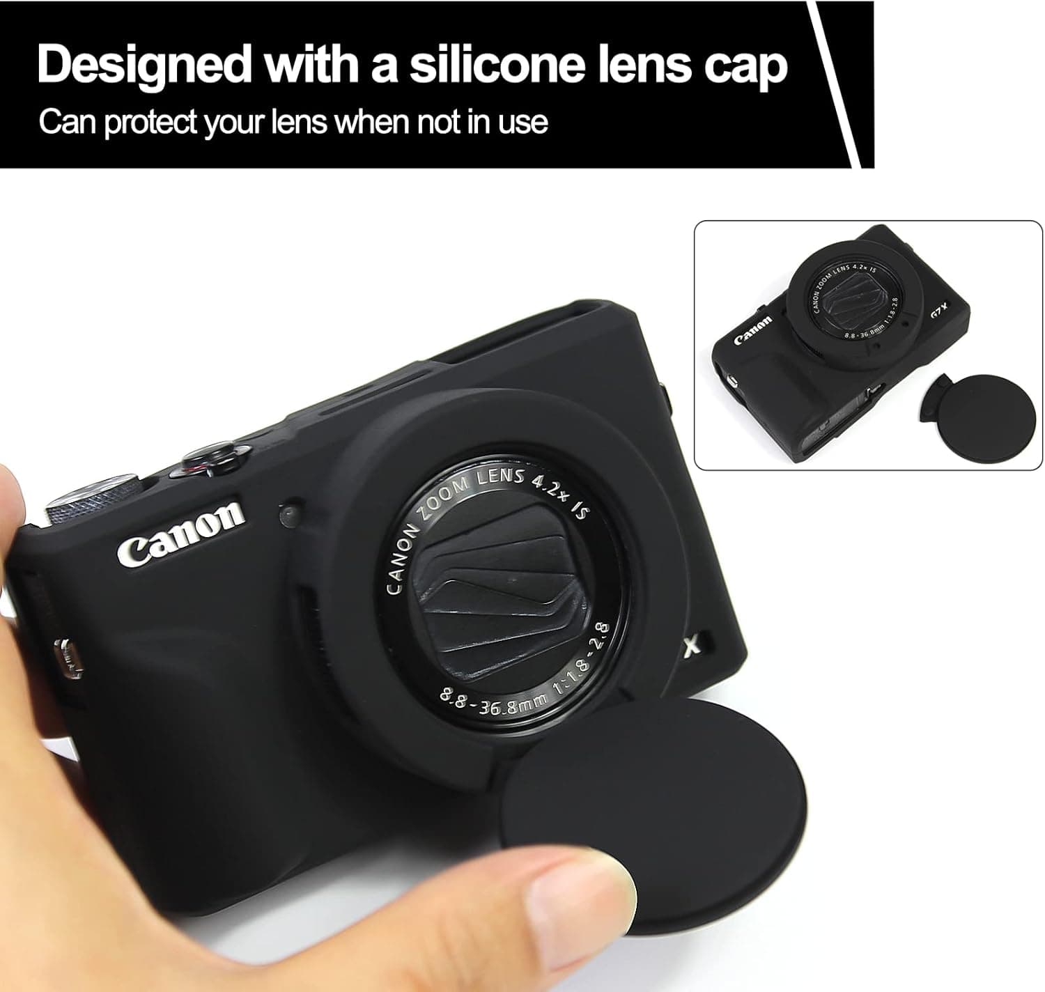 Easy Hood Camera Case Cover for Canon Powershot G7X Mark III Camera(Black) | With Removable Lens Cover,Soft Silicone Protective Case,Anti-Scratch,Slim Fit,Enhanced Grip,Lightweight Camera Accessories