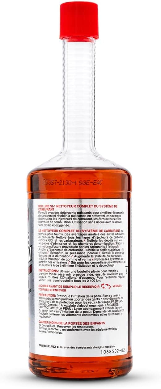 Red Line 60103 SI-1 Complete Fuel System Cleaner - 15 Ounce- Fuel Injector Cleaner and Carburetor Cleaner for Corrosion Prevention and Injector, Valve, and Combustion Chamber Deposit Removal