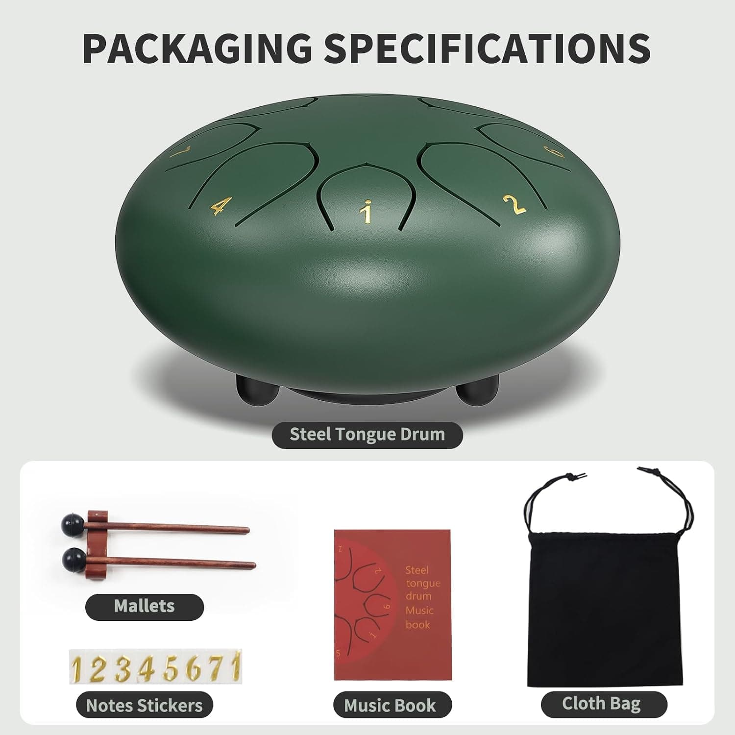 Rain Drum for Outside Garden, 6 Inches 8 Notes Steel Tongue Chakra Drums, Waterproof Meditation Rain Chime, Musical Instruments for Adult Gift with Bag, Music Book, Drum Mallets (Green)