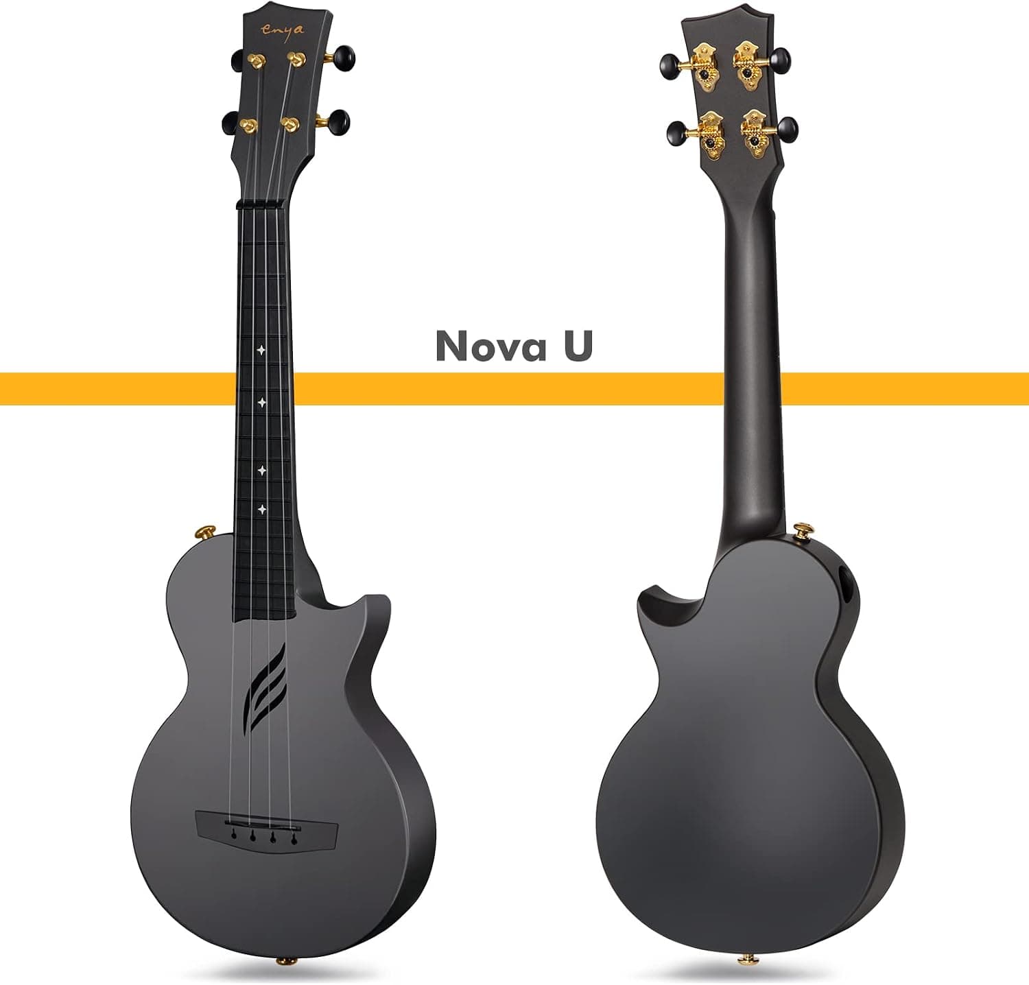 Enya NOVA U 23-Inch Carbon Fiber Concert Travel Ukulele, Black | Waterproof Body, Resists Humidity, Heat and Cold, Lightweight 1.25 lb, for Adults and Beginners, Case, Strap, Capo, Strings