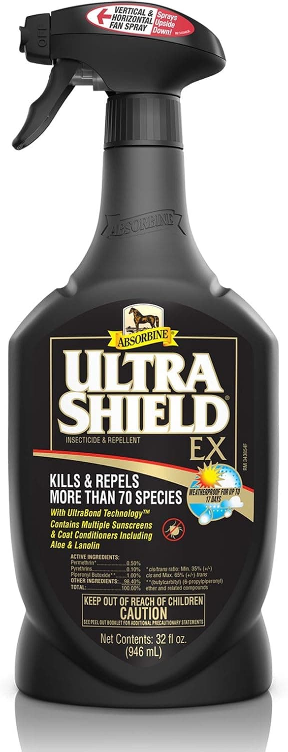 Absorbine UltraShield EX Insecticide & Repellent, 32 fl oz Sprayer | Use on Horses, Dogs & Premise, Kills & Repels 70+ Species Including Flies, Mosquitoes, Ticks, Fleas, Lice, Up to 17 Days