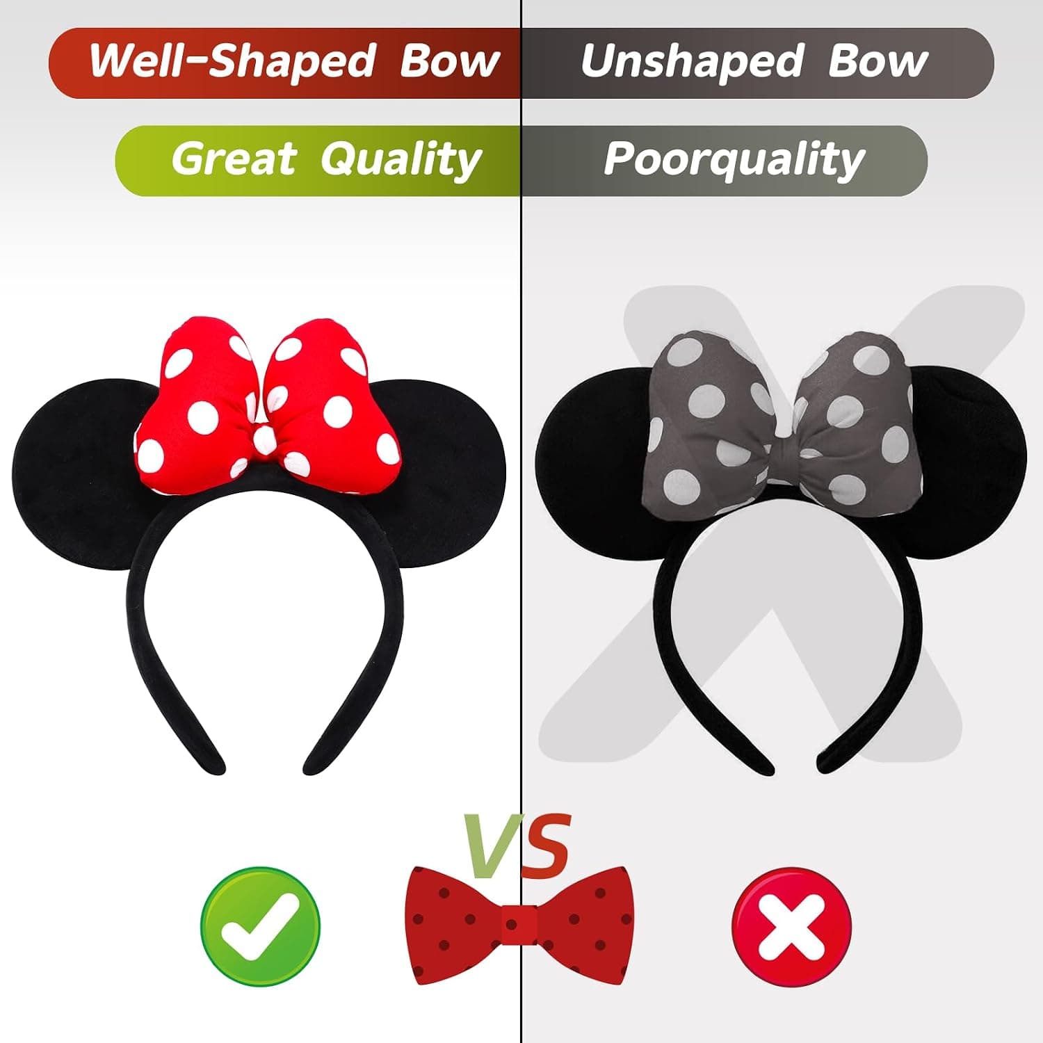 ODOCARE Handmade Mouse Ears Headband for Women and Ladies, Polka Dot Bow Mini Ears Costume Accessories