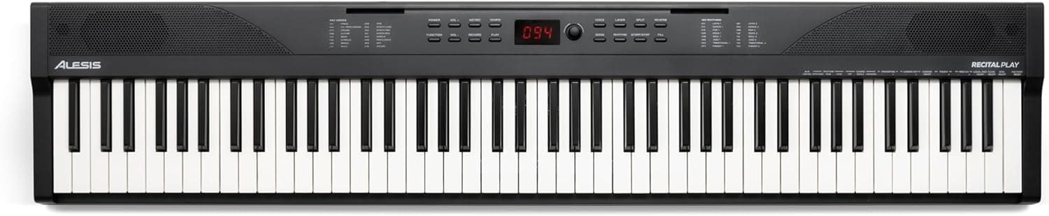 Alesis Recital Play 88-Key Piano Keyboard Bundle | Portable, 480 Voices, Split/Layer Modes, Includes Lessons, Stand, Sustain Pedal, Headphones, Carry Bag, for Beginners