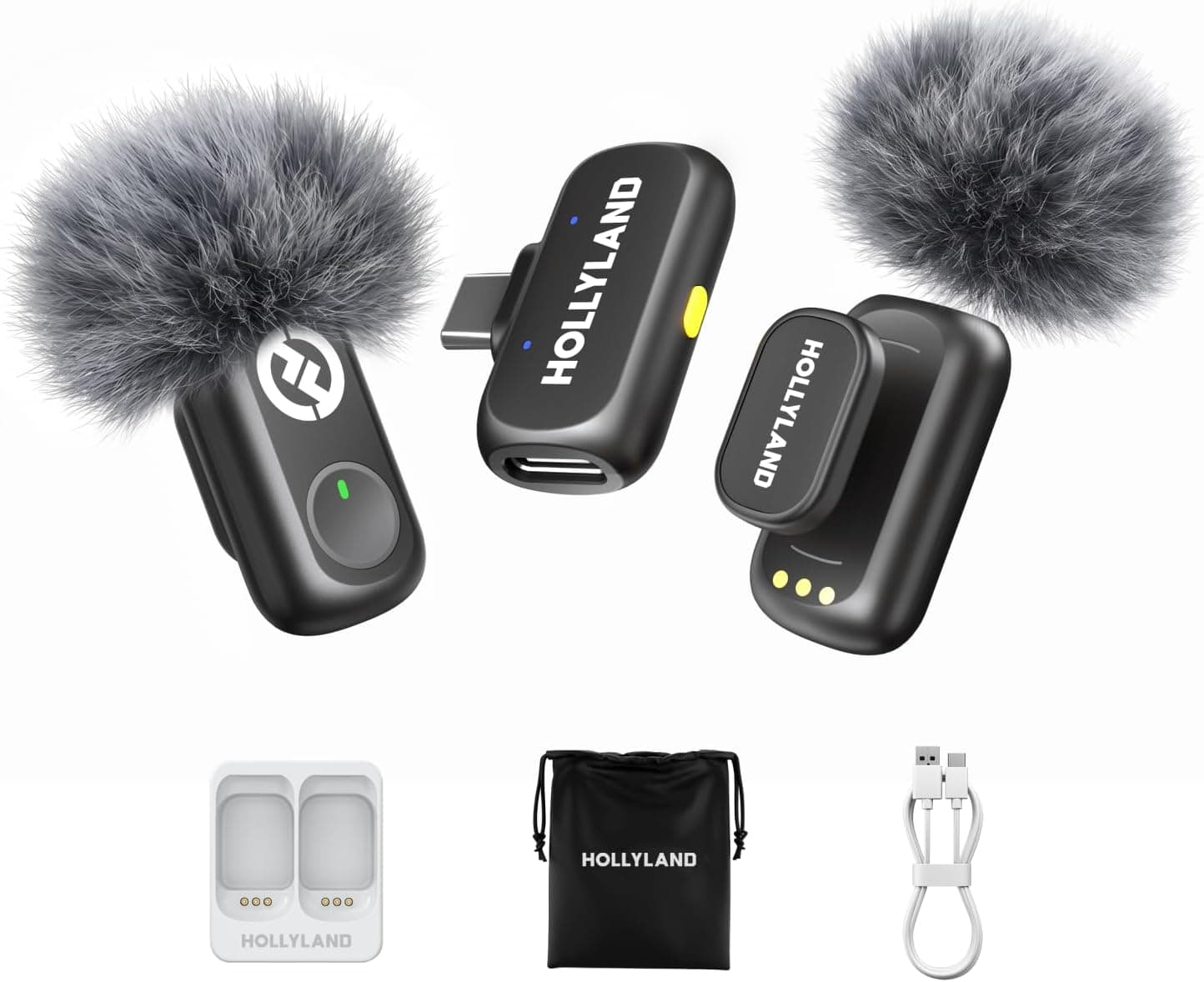 Hollyland Lark A1 Wireless Microphone for iPhone & Android, 48kHz/24-bit Studio Audio, 3-Level Noise Cancellation, 200m Range, Magnetic Mini Mic for Video Recording & Live Streaming (2TX + USB-C RX)