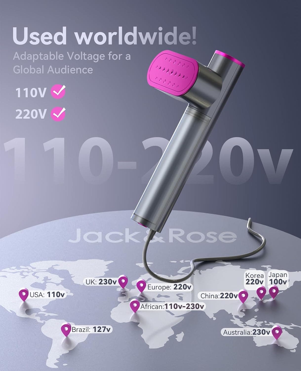 Jack ＆ Rose Travel Steamer for Clothes,100-220V Portable Iron,15s Heat Up,Steamer ＆ Iron 2 In 1, Travel Size,Large Ceramic Heat Panel,for Global and Europe