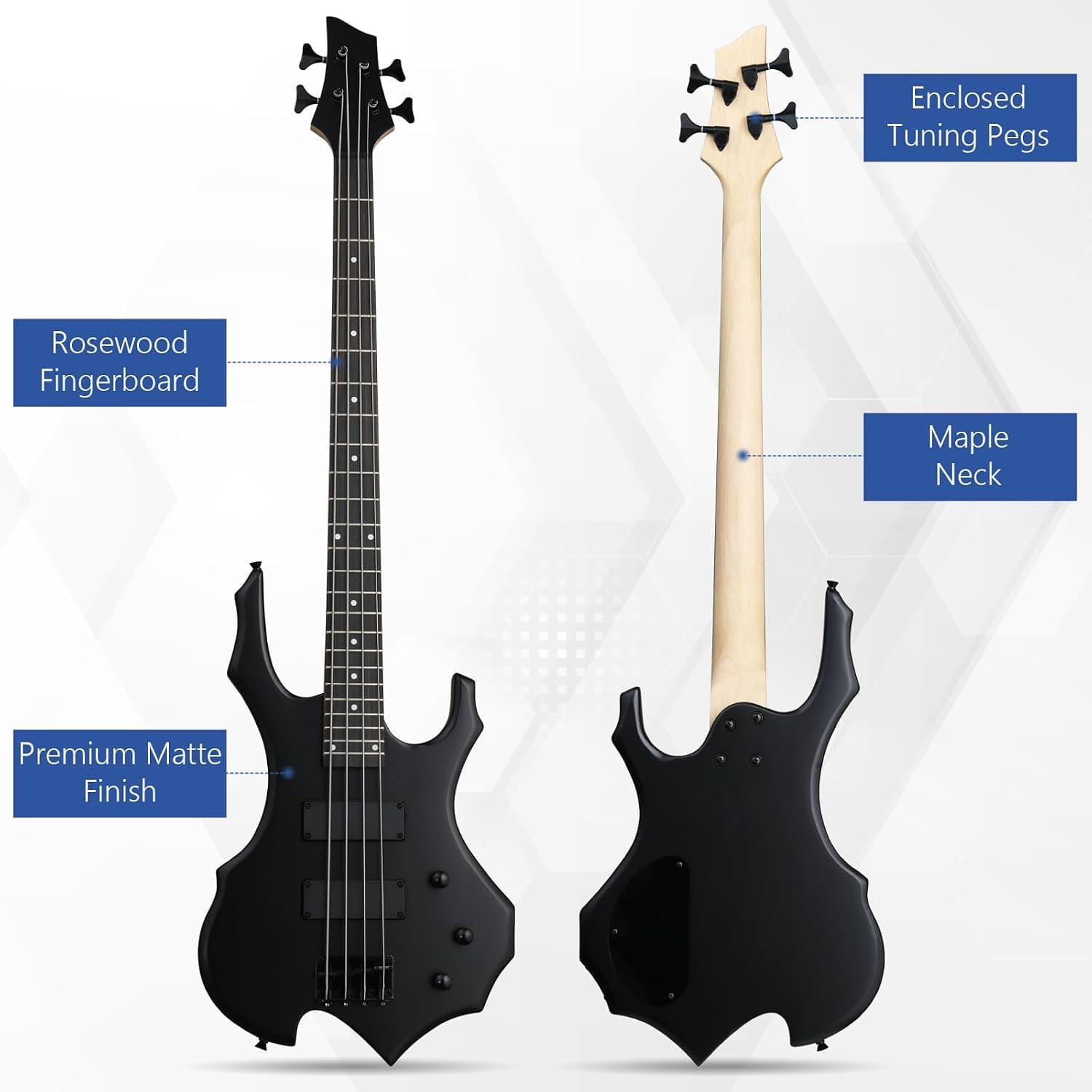 Ktaxon Electric Bass Guitar Full Size Flame Design Bass Guitar Kit (Matte) | Full Equipment with 20 Watt Amplifier, Portable Bass Bag, Superior Amp Wire, Adjustable Guitar Strap, Plectrum & Wrench Tool