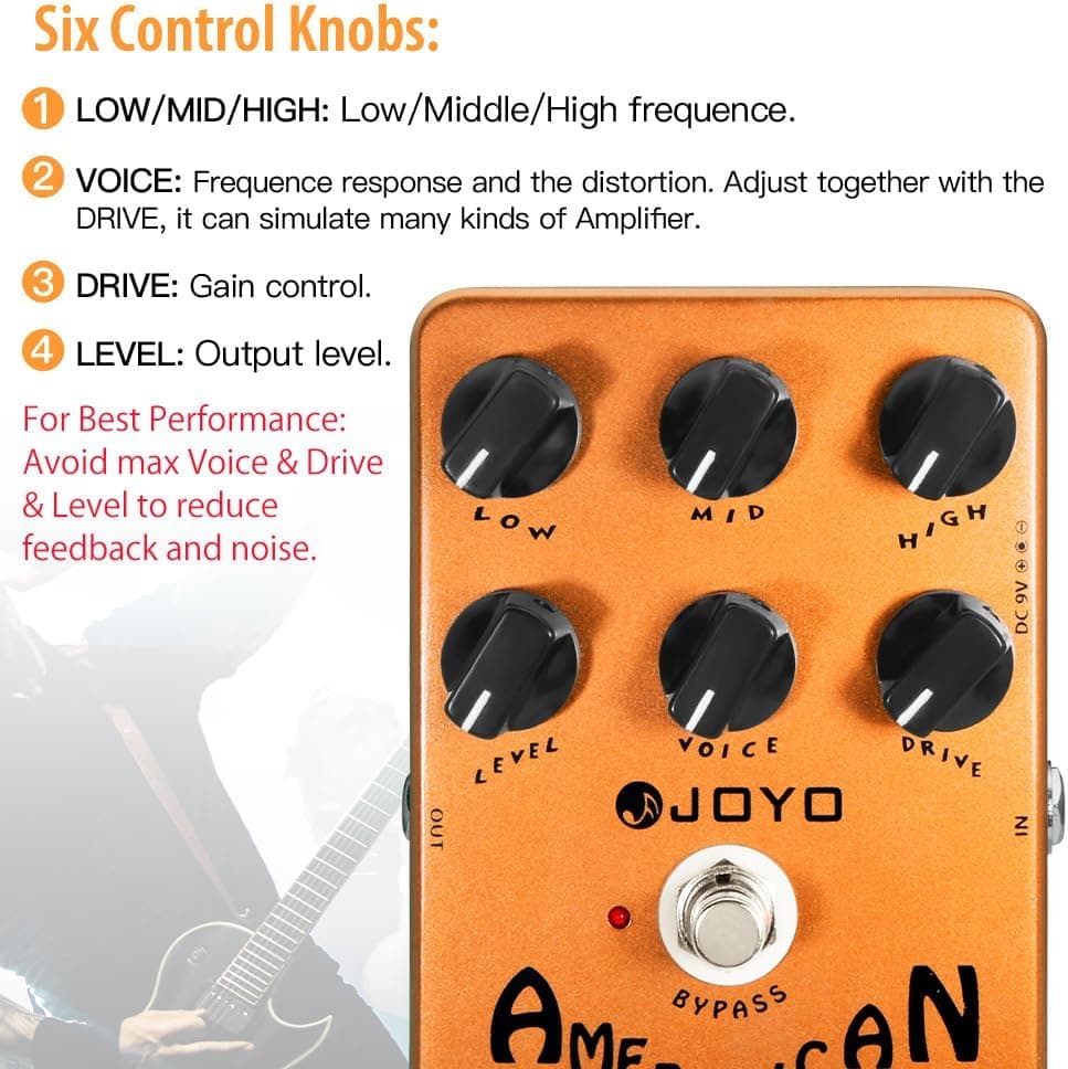 JOYO American Tube Amp Simulator & Preamp Guitar Pedal, 6-Knob Control with Built-in Cab Sim for Electric Guitar, Bypass (JF-14)