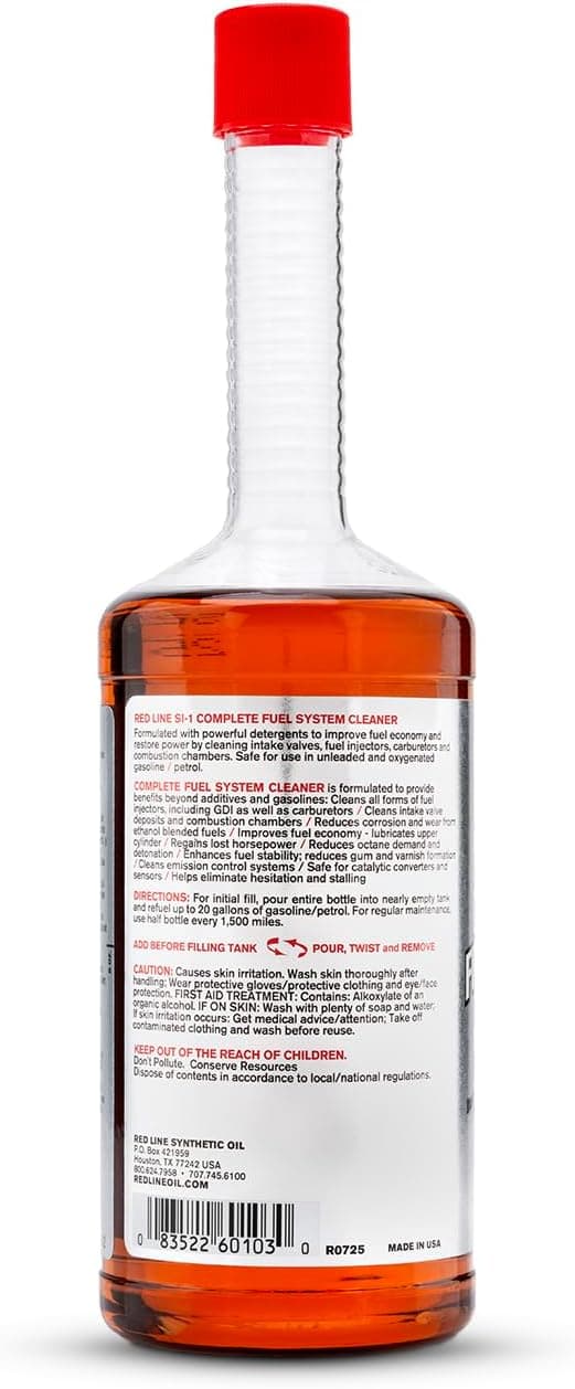 Red Line 60103 SI-1 Complete Fuel System Cleaner - 15 Ounce- Fuel Injector Cleaner and Carburetor Cleaner for Corrosion Prevention and Injector, Valve, and Combustion Chamber Deposit Removal