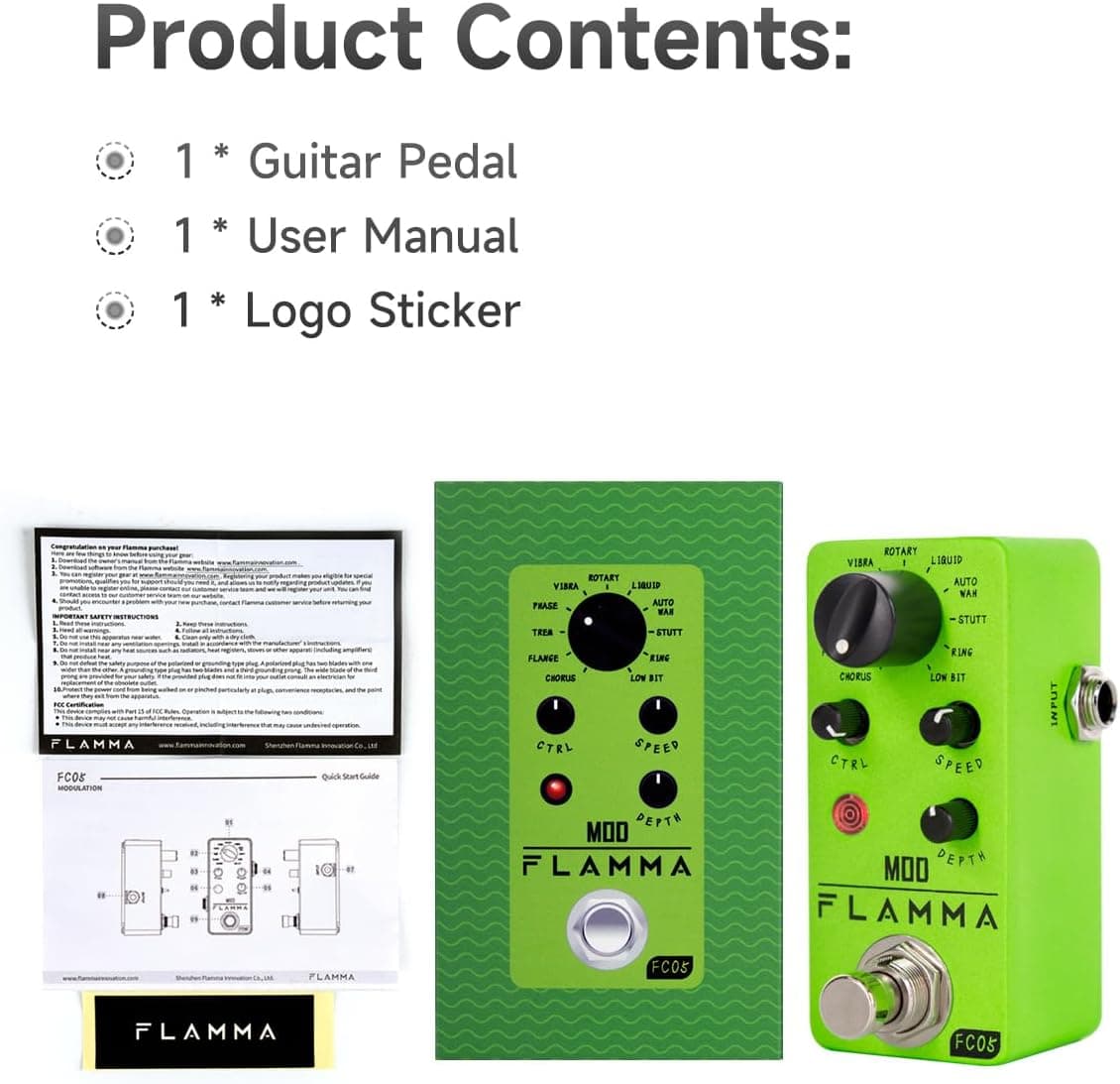 FLAMMA FC05 Modulation Guitar Pedal with Chorus Flanger Tremolo Phaser Vibrato Rotary Liquid Autowah Stutter Ring LowBit