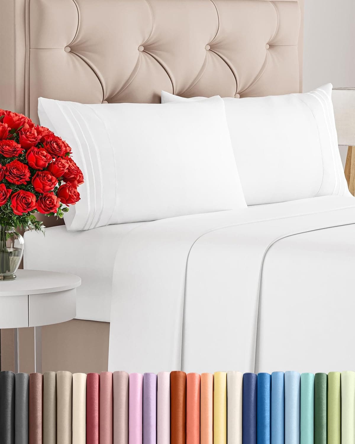 Queen Size 4 Piece Sheet Set - Comfy Breathable & Cooling Sheets - White | Hotel Luxury Bed Sheets for Women & Men, Deep Pockets, Easy-Fit, Extra Soft and Wrinkle Free Sheets, Oeko-Tex Bed Sheet Set