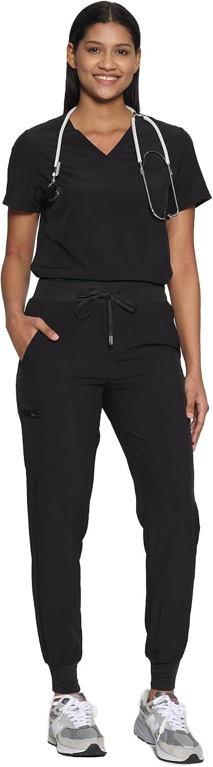 COZYFIT Scrubs for Women Set - Stretch V-Neck & Jogger Pant with 9 Pockets | Yoga Waistband, Water Resistant Workwear, Slim Fit Look, For Nurses, Clinics, Long Shifts, Daily Medical Uniforms