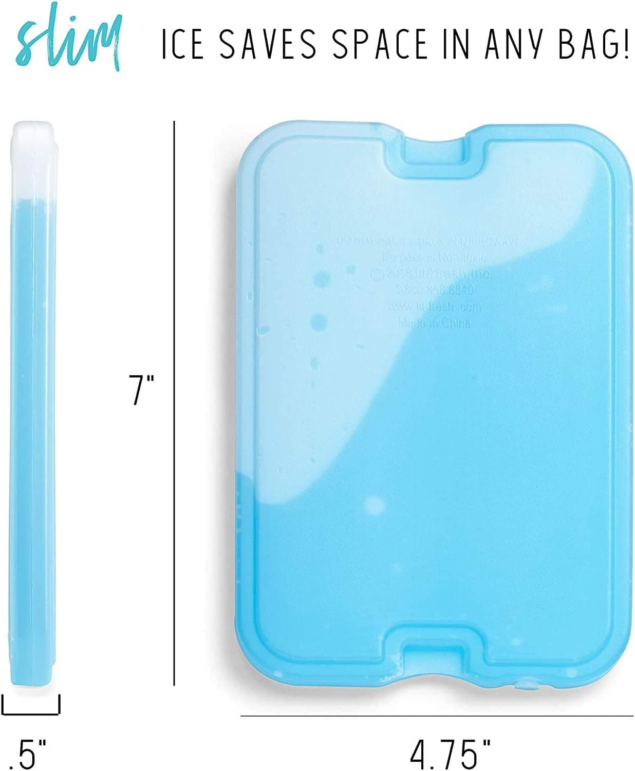 Cool Coolers by Fit & Fresh 4 Pack XL Slim Ice Packs, Quick Freeze Space Saving Reusable Ice Packs for Lunch Boxes or Coolers