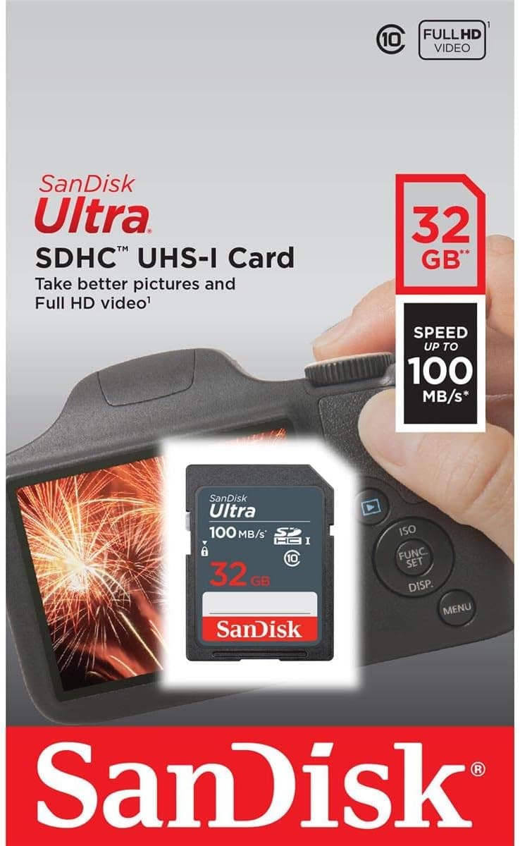 SanDisk 32GB Ultra 100MBs SDHC Memory Card | Up to 100MB/s read, Water-resistant design, Impact-resistant build