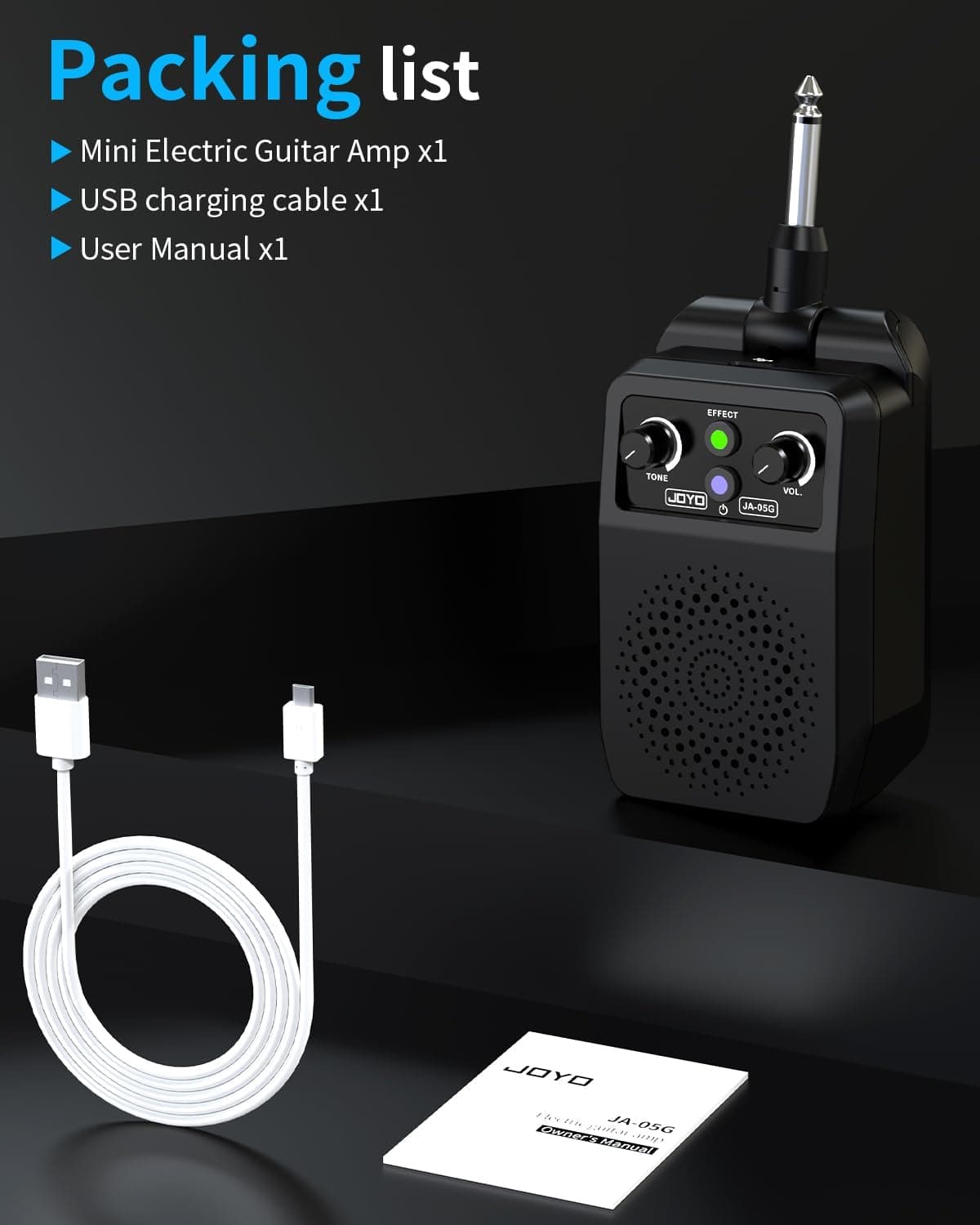 JOYO Mini Amp 5W Portable Plug in Practice Electric Amp Bluetooth Rechargeable Combo Guitar Amplifier Built-in 4 Effects Clean, Overdrive, Distortion, Reverb (JA-05G)