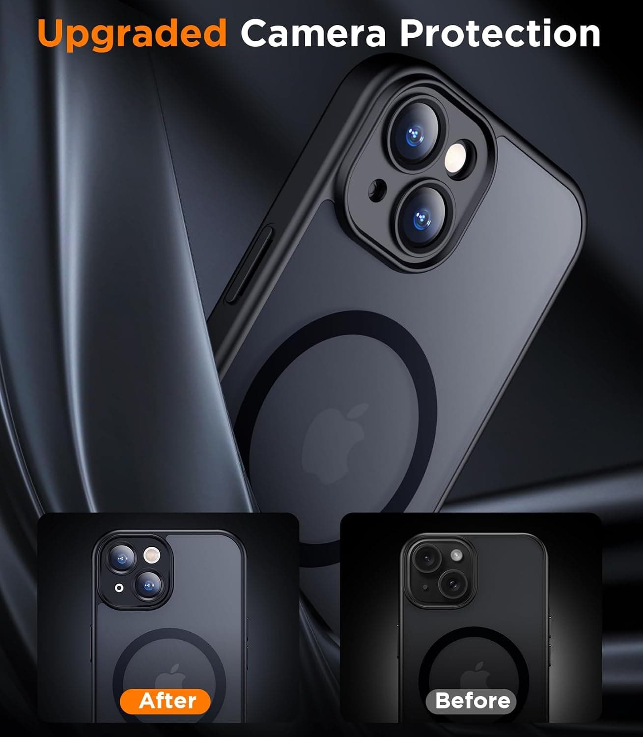 SPIDERCASE Magnetic for iPhone 15 Case, Black | Translucent Matte Case with 2PCS Tempered Glass Screen Protector Drop Protection Anti-scratched Slim Phone Case