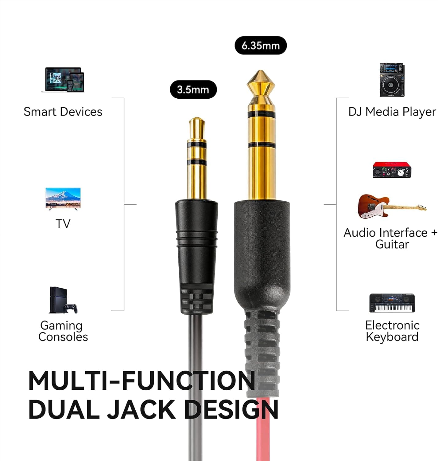 OneOdio Wired DJ Hi-Res Over-Ear Headphones for PC, Keyboard Guitar - Black | headphone with 50mm drivers, dual 3.5mm and 6.35mm jacks for studio monitoring, recording, podcasting, mixing and DJ use.