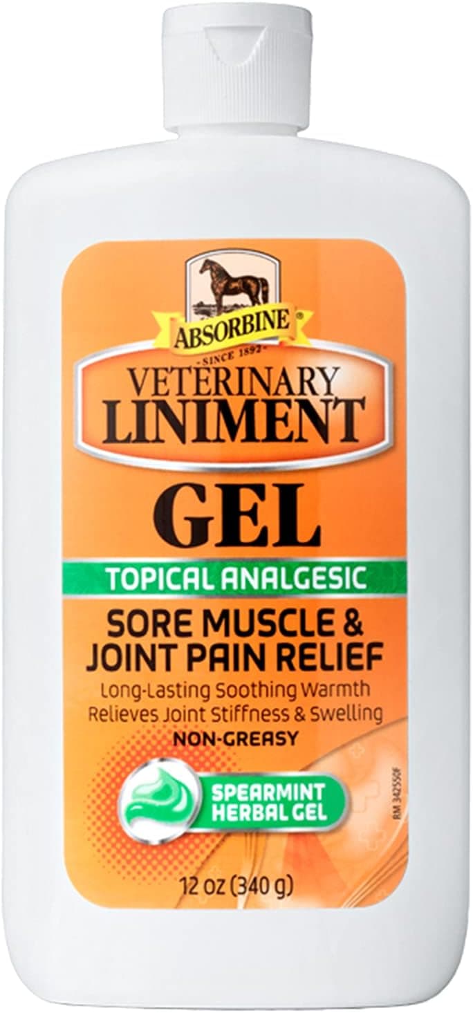Absorbine Veterinary Liniment Gel, 12 oz Bottle | Gel Format, Menthol Scent, Topical Rub Easy to Use, Fast Relief, Sore Muscles & Arthritis, Pre & Post Workout, Warm Sensation