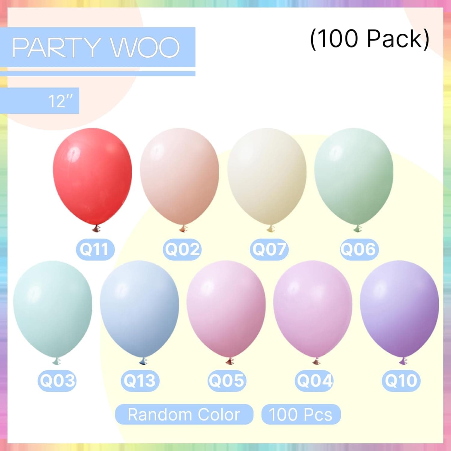 PartyWoo Pastel Rainbow Balloons 100pcs Latex Helium Balloons 12 Inch | Baby Shower Gender Reveal Engagement Bachelorette Easter Bridal Anniversary Retirement Party Decorations