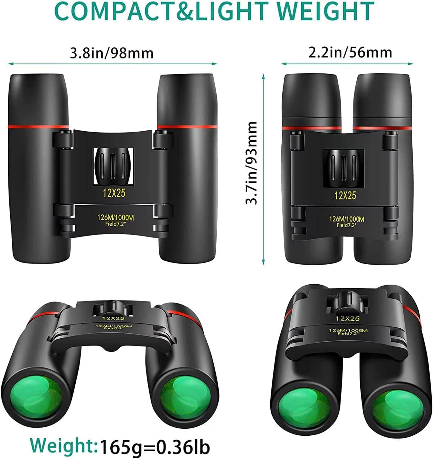 12X25 Small Pocket Binoculars Compact for Adults | Mini Portable, Easy Focus, Crystal Clarity for Bird Watching, Concert, Opera, Cruise, Travel, Hiking