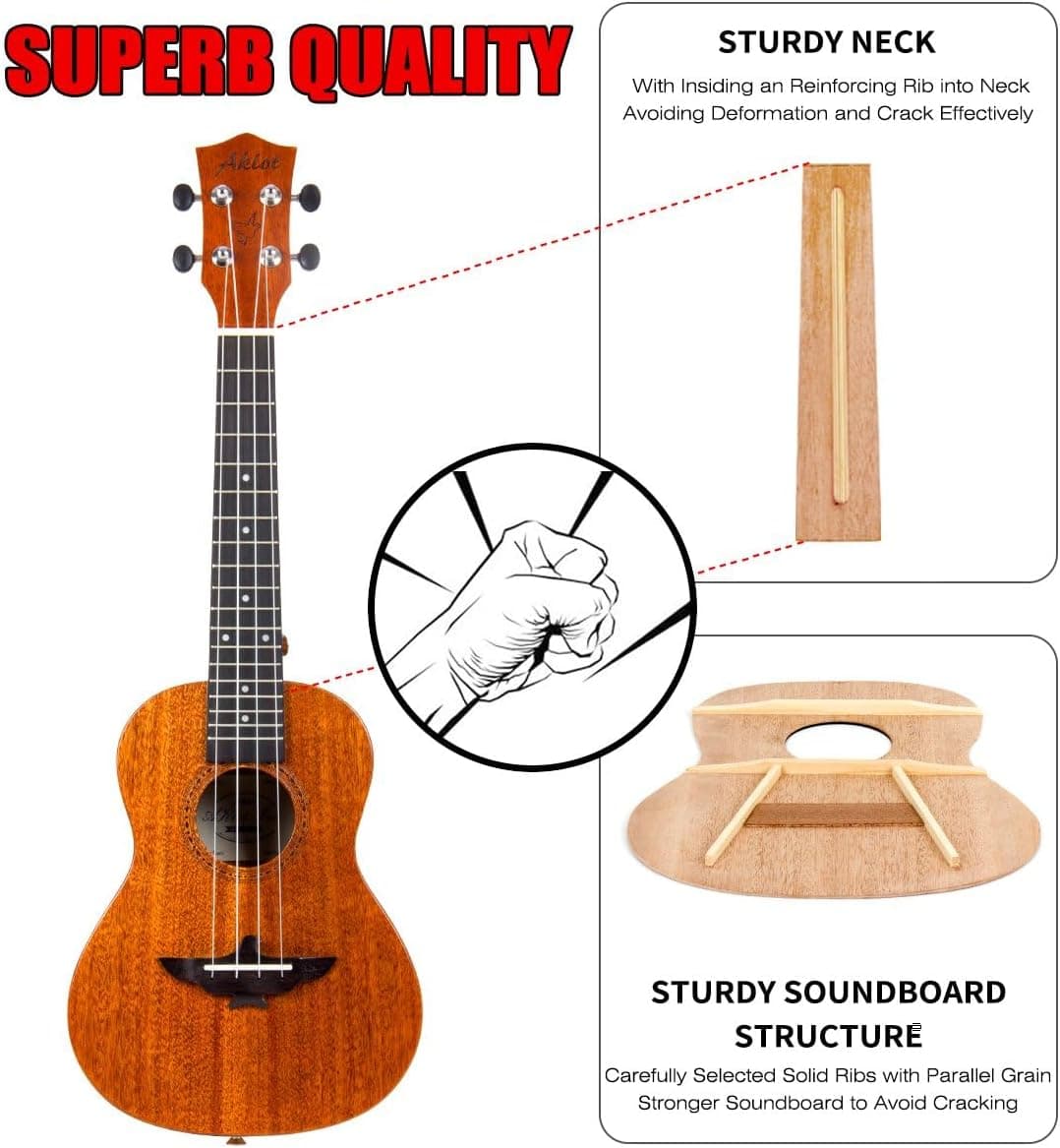 Ukulele, AKLOT Concert Ukelele Solid Mahogany 23 inch for Professional Beginners Adults Kit with Free Online Lesson and Uke Accessories