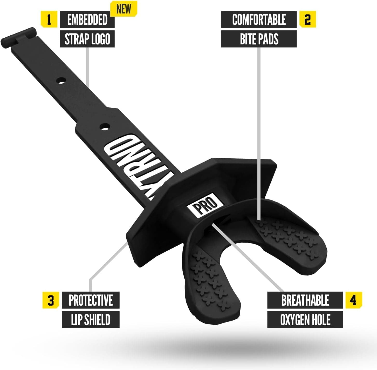 Nxtrnd Two Pro Football Mouth Guard, Permanent Strap, Fits Adult & Youth (Black)
