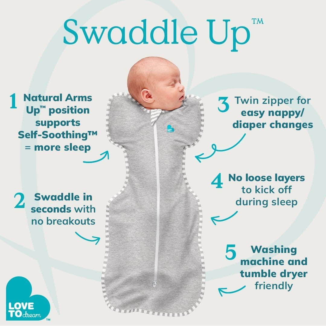 Love to Dream Swaddle UP, Baby Sleep Sack, Self-Soothing Swaddles for Newborns, Improves Sleep, Secure Fit Helps Calm Startle Reflex, New Born Essentials for Baby, Small 8-13lbs, Gray