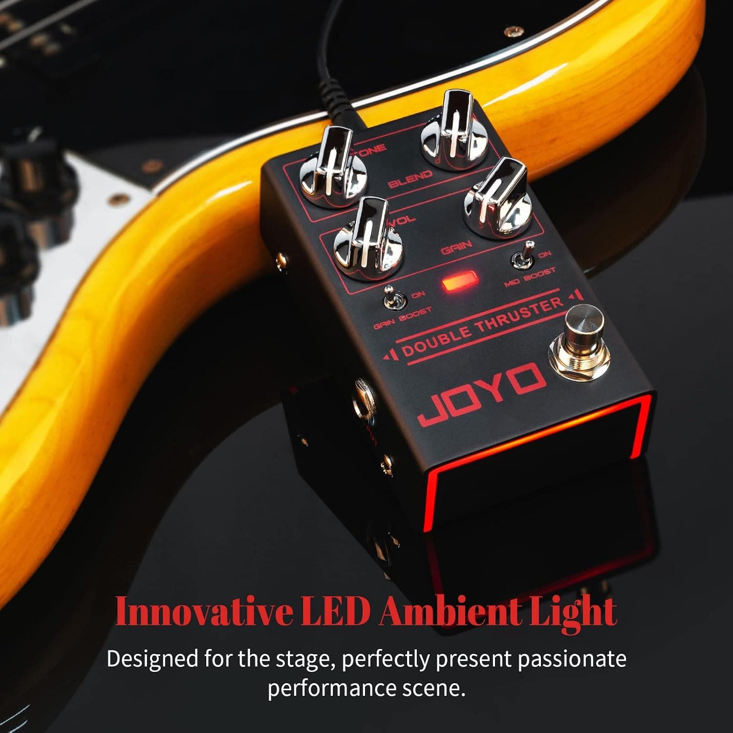 JOYO Bass Overdrive Guitar Pedal, Blend Control with Mid & Gain Boost Switches, Tone/Volume/Gain Knobs, Bypass (DOUBLE THRUSTER R-28)