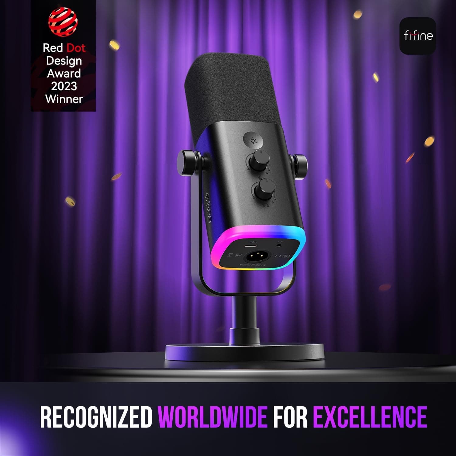 FIFINE AmpliGame AM8 USB/XLR Dynamic Microphone for Gaming Streaming | Podcast Mic with RGB Light, Mute Button, Headphones Jack, Desktop Stand, for Vocal Recording Singing YouTube