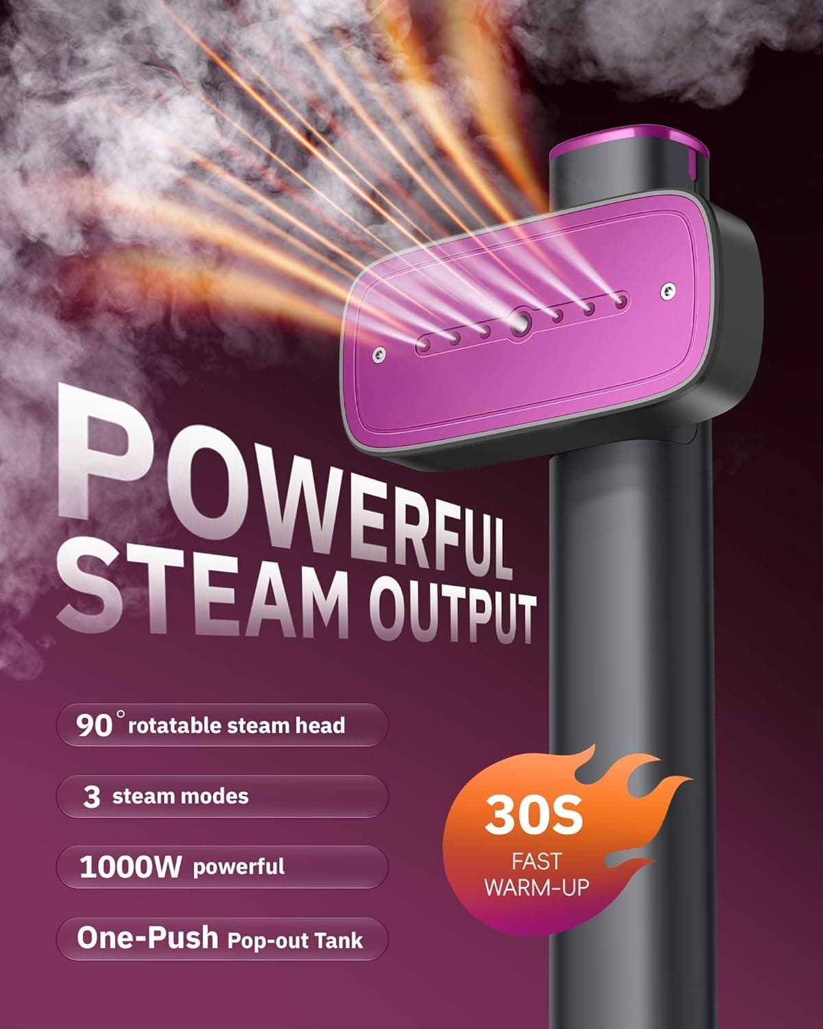 OGHom Steamer for Clothes, 110-240V Travel Steamer & Iron 2 in 1, 1000W Powerful Steam, Portable Handheld Garment Wrinkle Remover, 30s Fast Heat-Up with Dry & 2-Steam Control, for Global & Europe