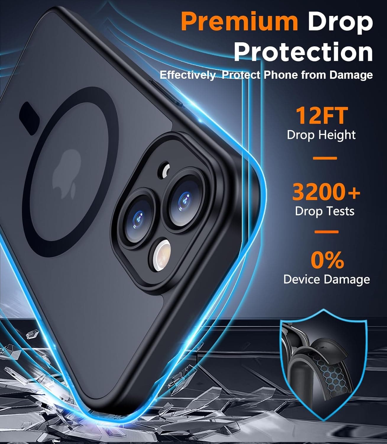 SPIDERCASE Magnetic for iPhone 15 Case, Black | Translucent Matte Case with 2PCS Tempered Glass Screen Protector Drop Protection Anti-scratched Slim Phone Case
