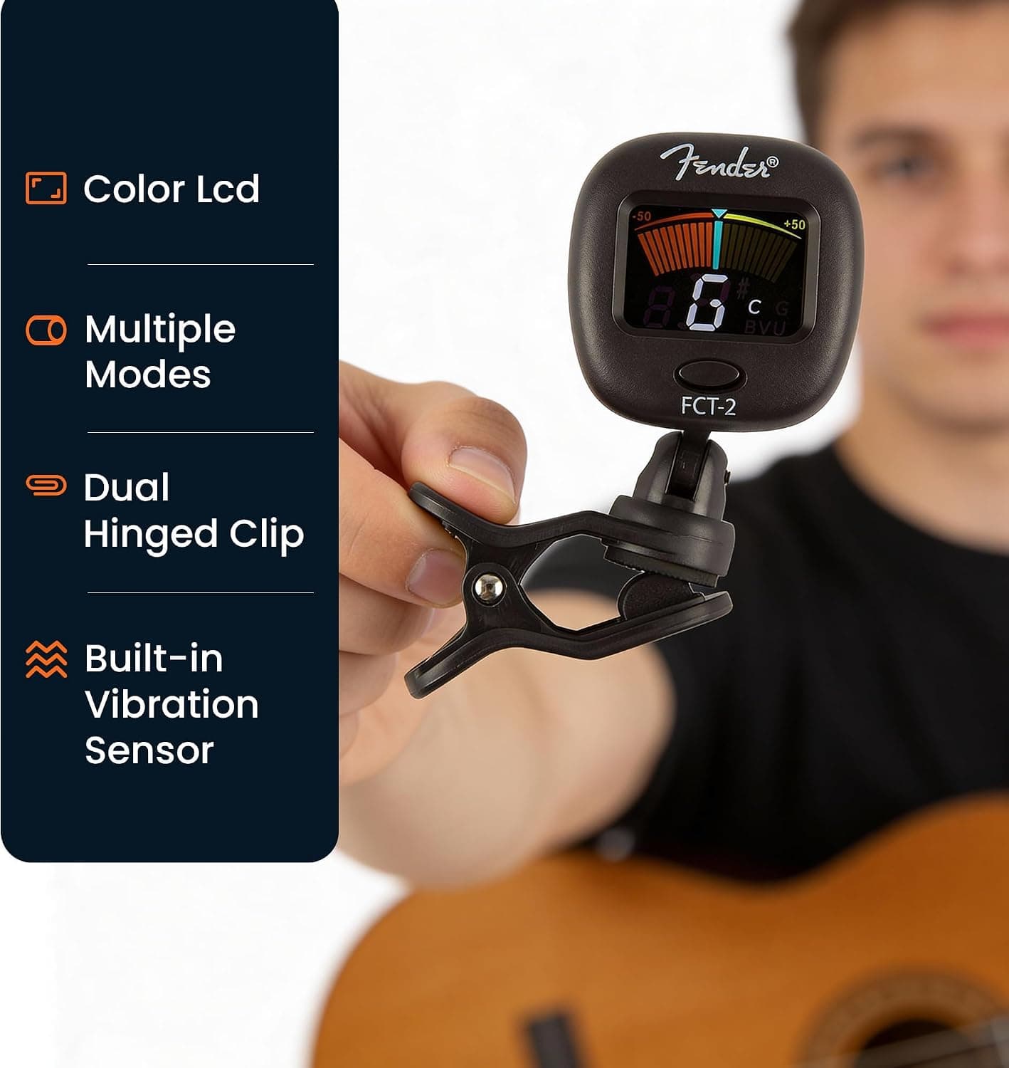 Fender FCT-2 Professional Multi-Instrument Clip-On Tuner for Guitar, Bass, Ukulele, and Violin