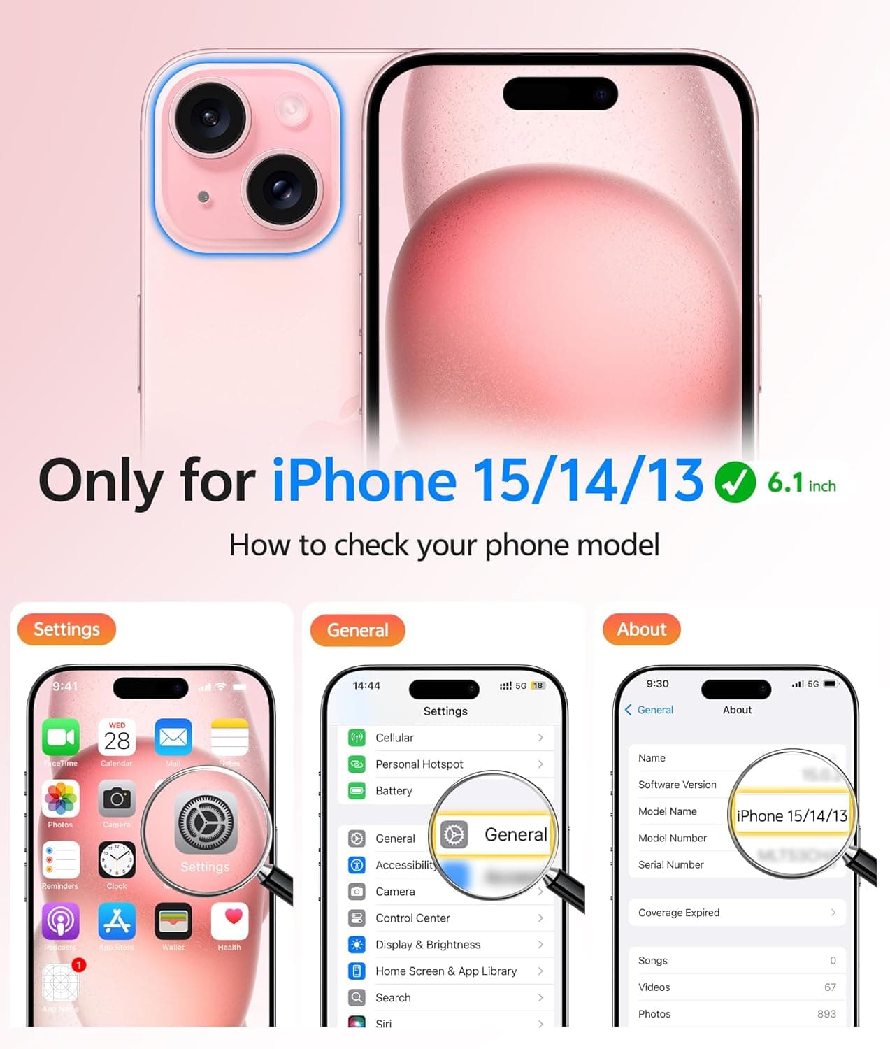 FNTCASE for iPhone 15/14/13 Case, Fit for Magsafe, Glass Screen Protector | Translucent Matte, Magnetic Phone Cases, 14FT Military Grade Drop Protection, Slim Shockproof Protective Cover, Light Pink