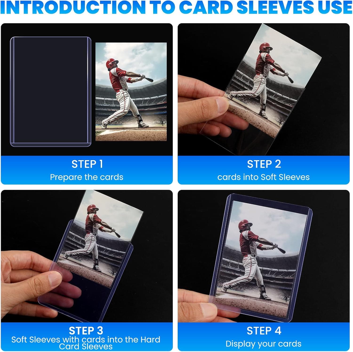 200 Card Sleeves Top Loaders for Cards, 3" x 4" Hard Plastic Toploaders | Baseball Card Protectors, Trading Card Holder for Football Sports Cards (100 Toploaders + 100 Penny Sleeves)