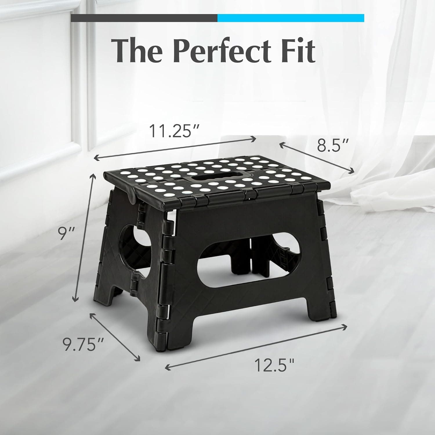 Handy Laundry Folding Step Stool 9 Inch, Black, Non-Slip Holds 300 lbs | 9 Inch, Black, Foldable Collapsible Step Stool, Non-Slip, Holds 300 lbs, Kitchen Bathroom Bedroom, Adults
