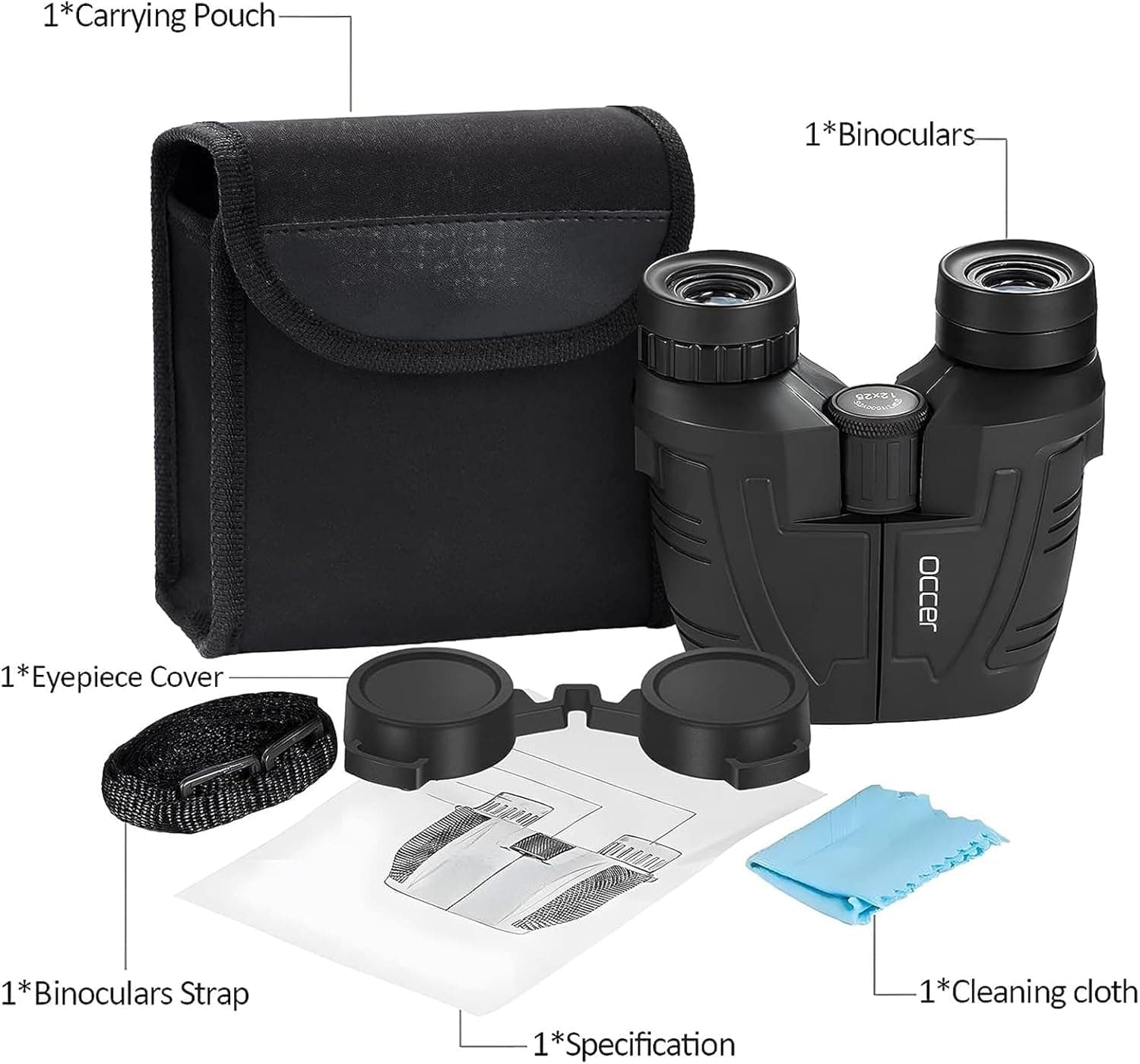 Occer 12x25 Compact Binoculars for Adults and Kids | High Powered, Easy Focus, Large Eyepiece for Bird Watching, Cruise Ship, Outdoor Hunting, Travel, Sightseeing