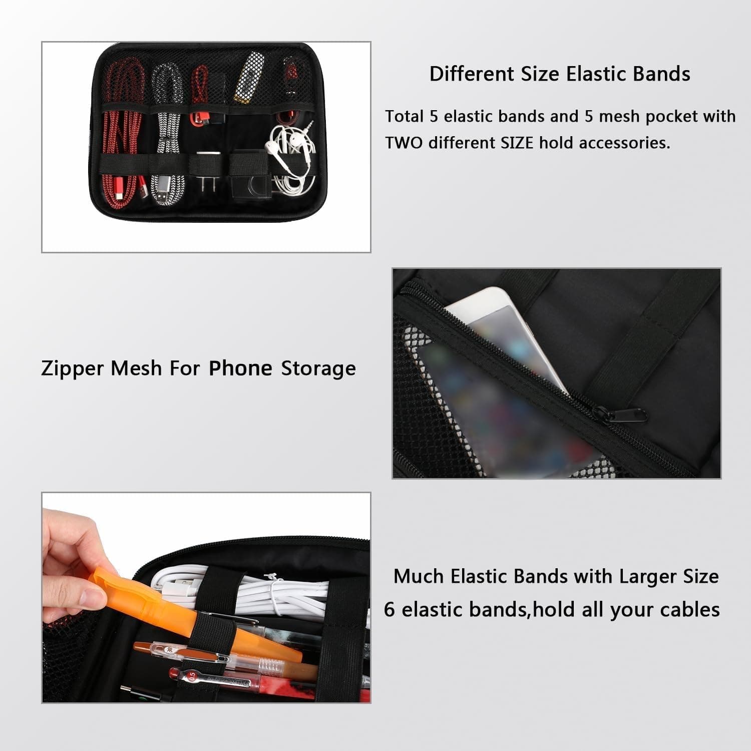 MATEIN Electronics Organizer Travel Case, Cable Organizer Bag, Black | Water Resistant, Gifts for Men, Storage Bag for Camera Accessories, for Travel Essentials, Phone, Cord & Tablet