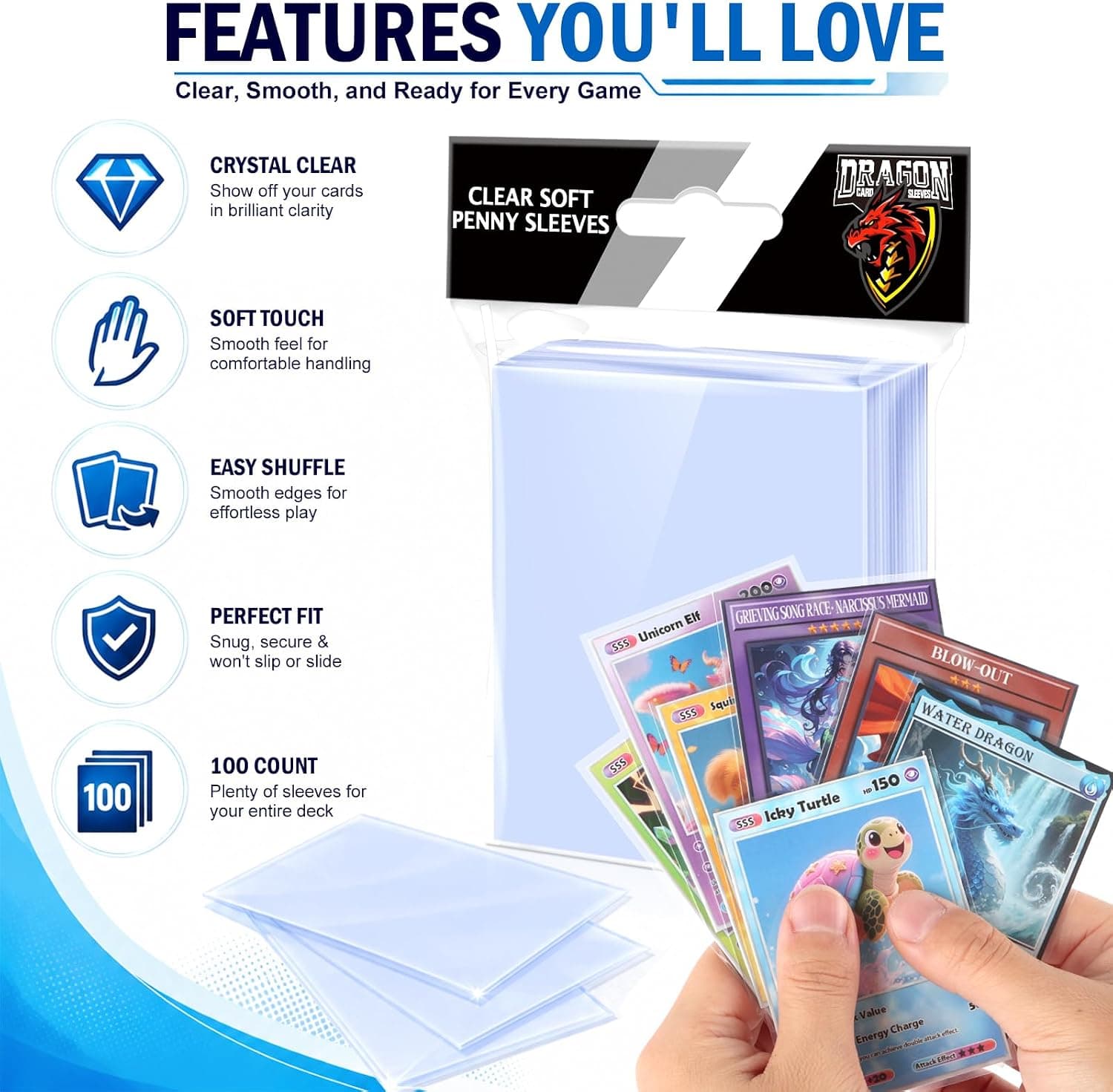 1000 Counts Card Sleeves Top Loaders for Trading Cards, Penny Soft Sleeves Baseball Card Sleeves Protectors Fit for Sports Cards, Football, Game Card