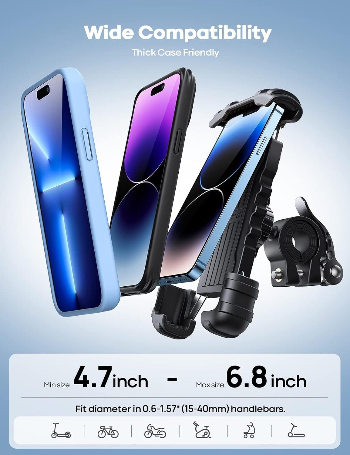 Lamicall Bike Phone Holder Motorcycle Mount - One-Hand Operation, Lockable | 360° Rotation Handlebar Clamp for 4.7-6.8" iPhone 17 Pro Max Air, Rubber Protect, Road Mountain Bike E-Bike Scooter Holder