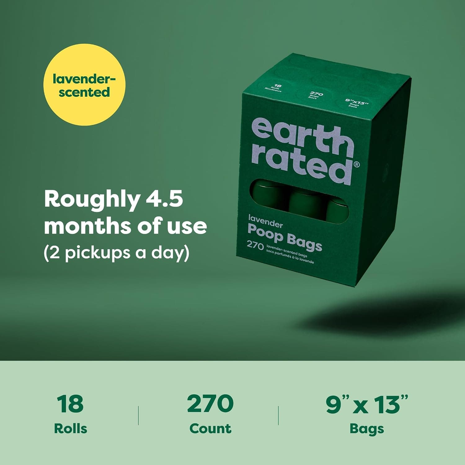 Earth Rated Dog Poop Bags on Refill Rolls, 270 Bags, Lavender | Guaranteed Leak Proof and Extra Thick Waste Bag Refill Rolls
