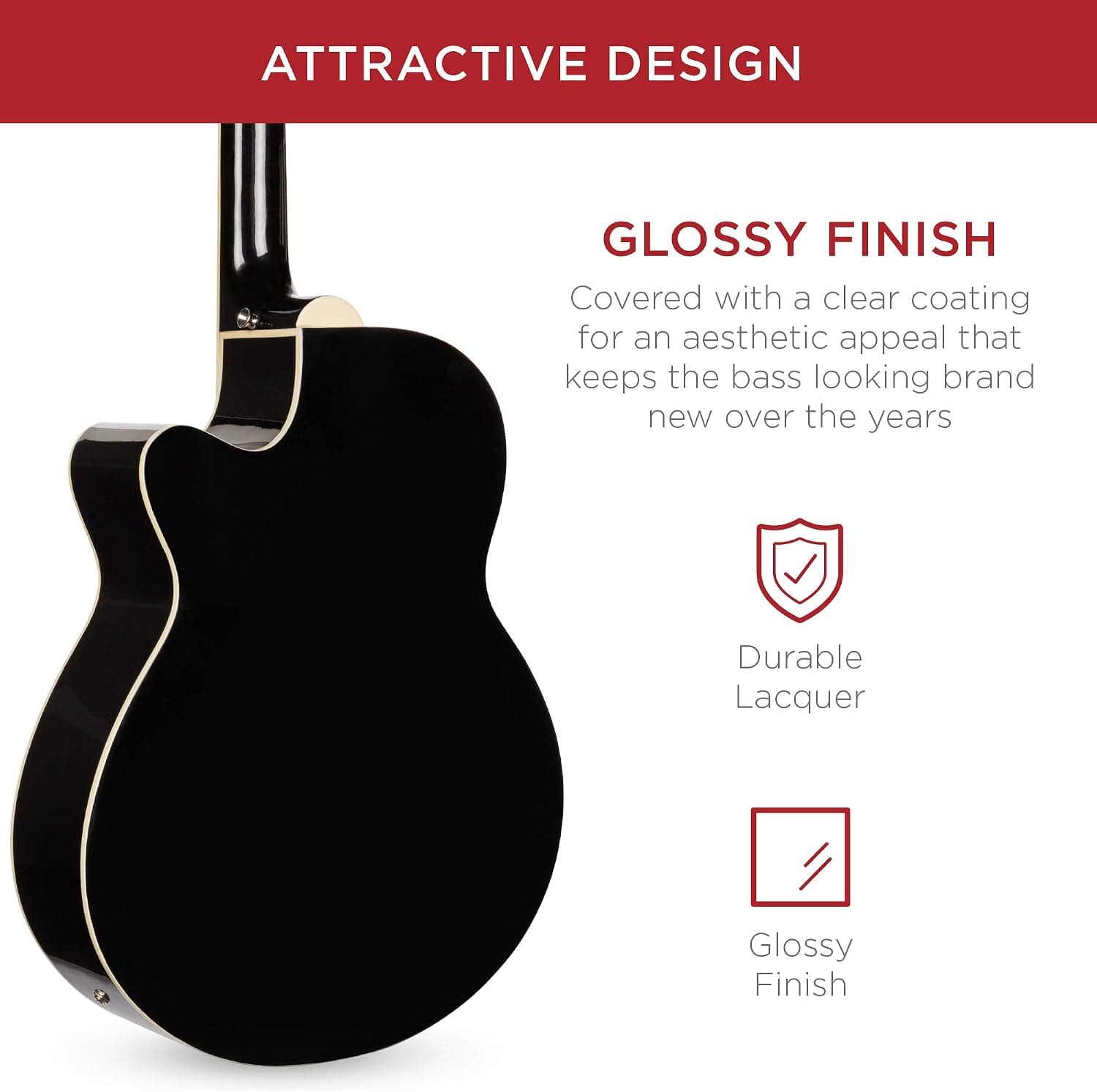 Best Choice Products Acoustic Electric Bass Guitar, Full Size 4 String, Fretted Bass Guitar w/Padded Gig Bag - Black