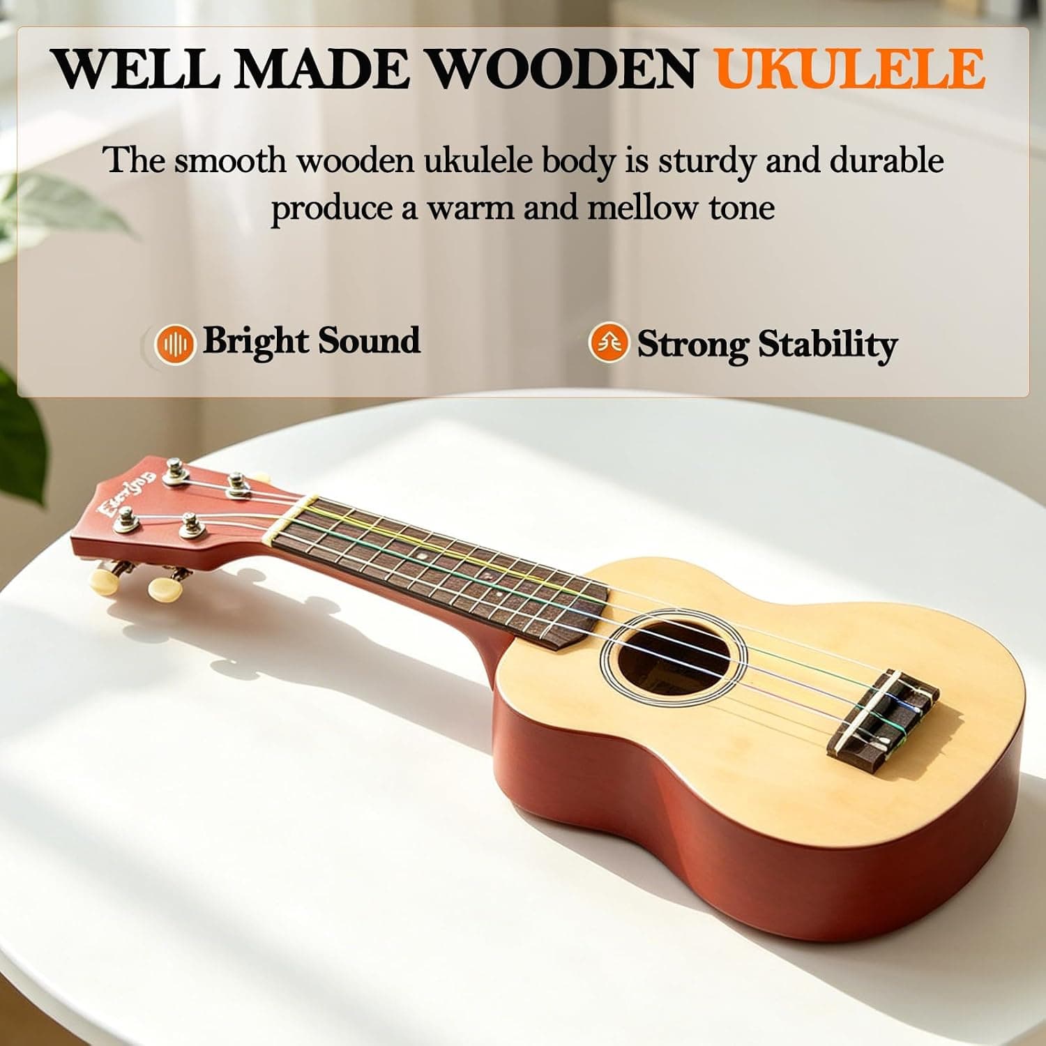 Everjoys Soprano Ukulele Beginner Kit 21 Inch w/Free Online Lesson Gig Bag Tuner Picks Strap, Fast to Learn (Rainbow String)
