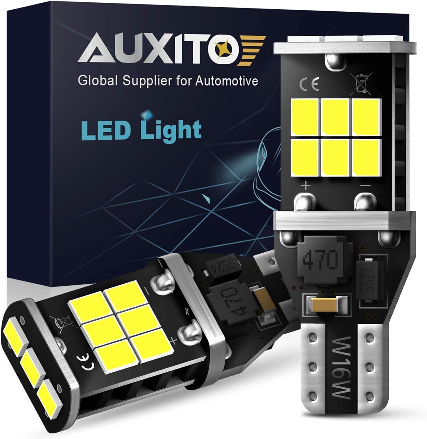 AUXITO 912 921 LED Bulb for Backup Light Reverse Lights High Power 2835 15-SMD Chipsets Error Free T15 906 922 W16W Bulbs, 6000K White, Automotive Light Bulbs (Upgraded, Pack of 2)