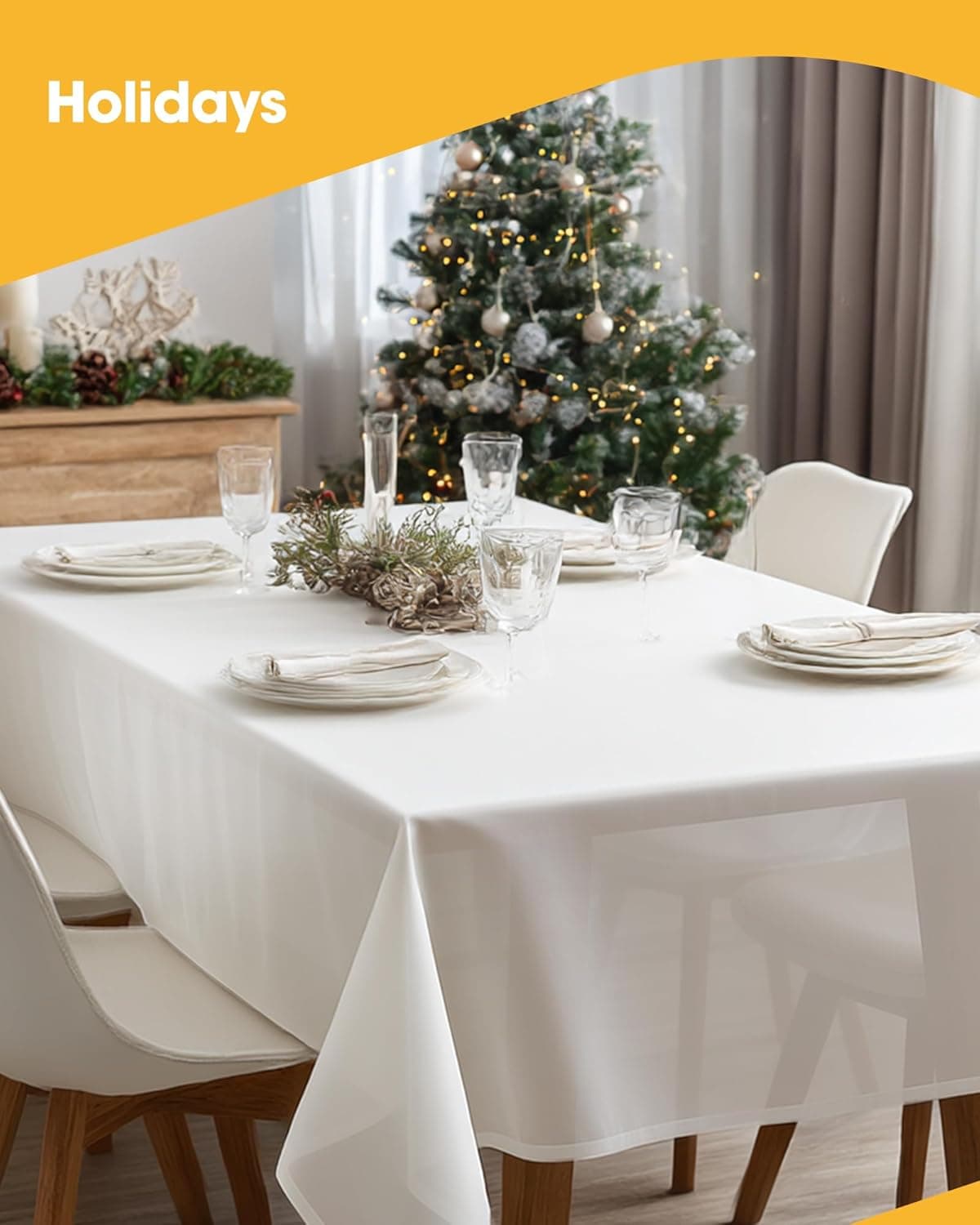 White Plastic Table Cloth - 4 Pack 54" × 108" Rectangle Disposable Tablecloths for 6FT Tables, Table Cover for Party, Holiday & Gathering Use | Rectangle, 6 ft Tables, Party Holiday Gathering