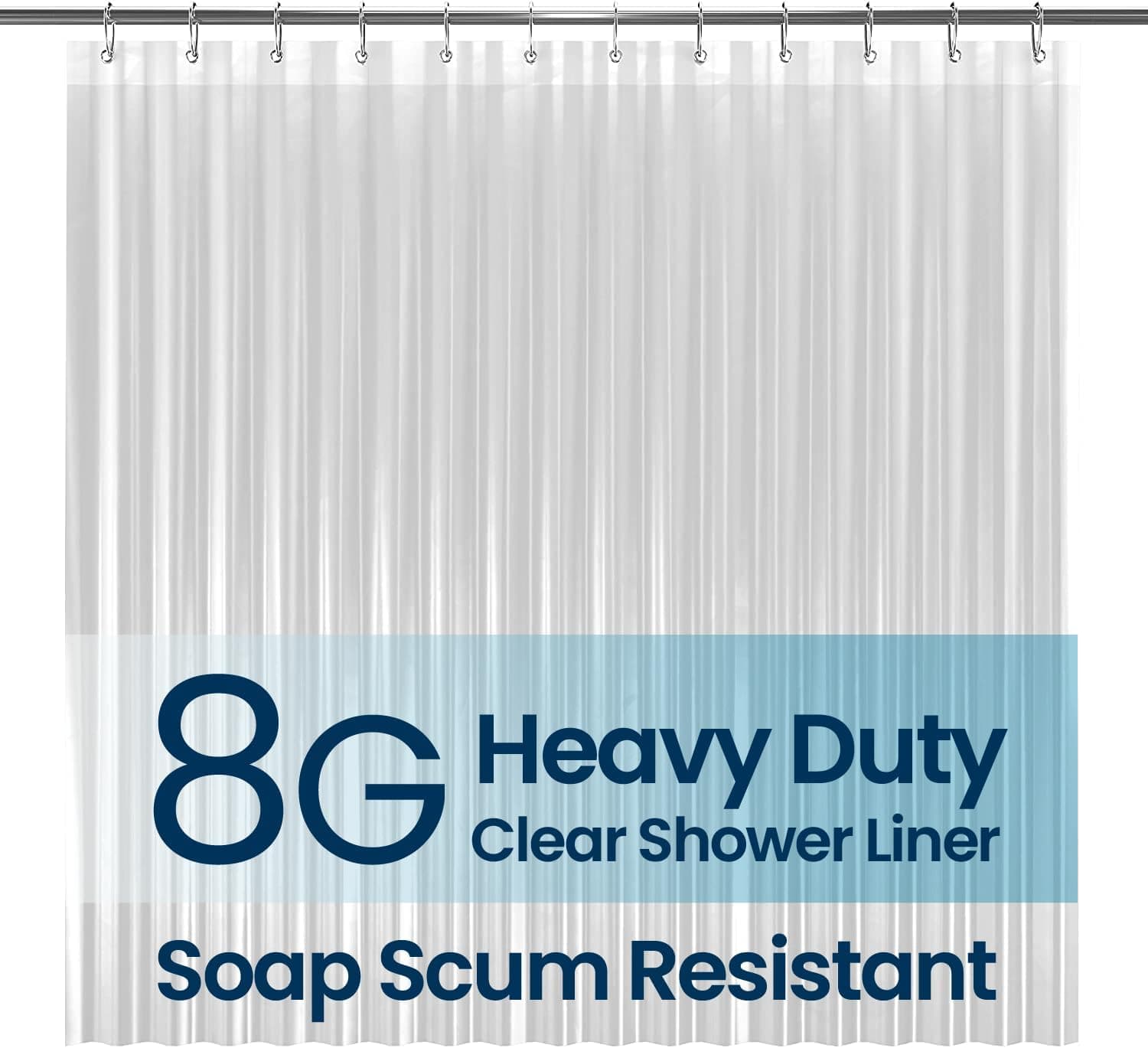 LiBa Shower Curtain PEVA 8G, 72x72 Inch Waterproof Clear | Non-toxic shower liner, waterproof plastic shower curtain, rust-proof grommets, weighted magnets, bathroom accessories