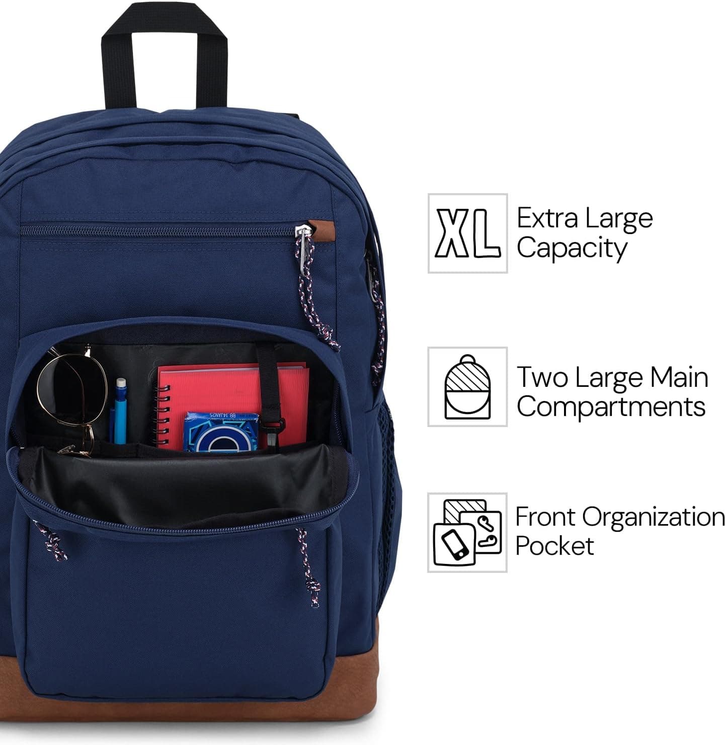 JanSport Cool Backpack, with 15-inch Laptop Sleeve - Large Computer Bag Rucksack with 2 Compartments, Ergonomic Straps, Black | Ergonomic Straps, Waterbottle Pocket, Campus Weekender Travel Rucksack