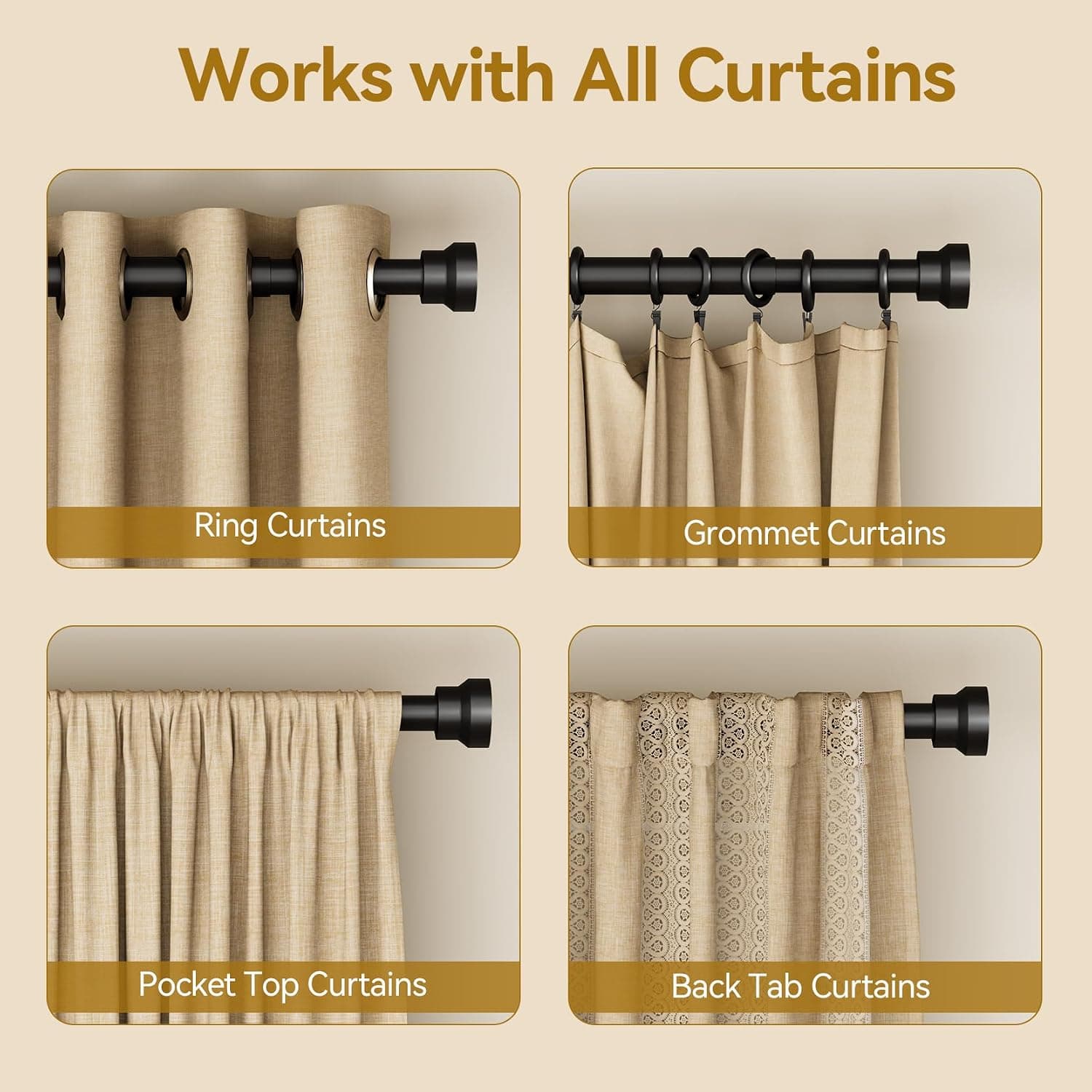 YaFex Curtain Rods 32-144 Inch, Heavy Duty 1 Inch Adjustable Curtain Rod for Windows, Black Extra Long Window Treatment Rods, Modern Design, Easy Installation