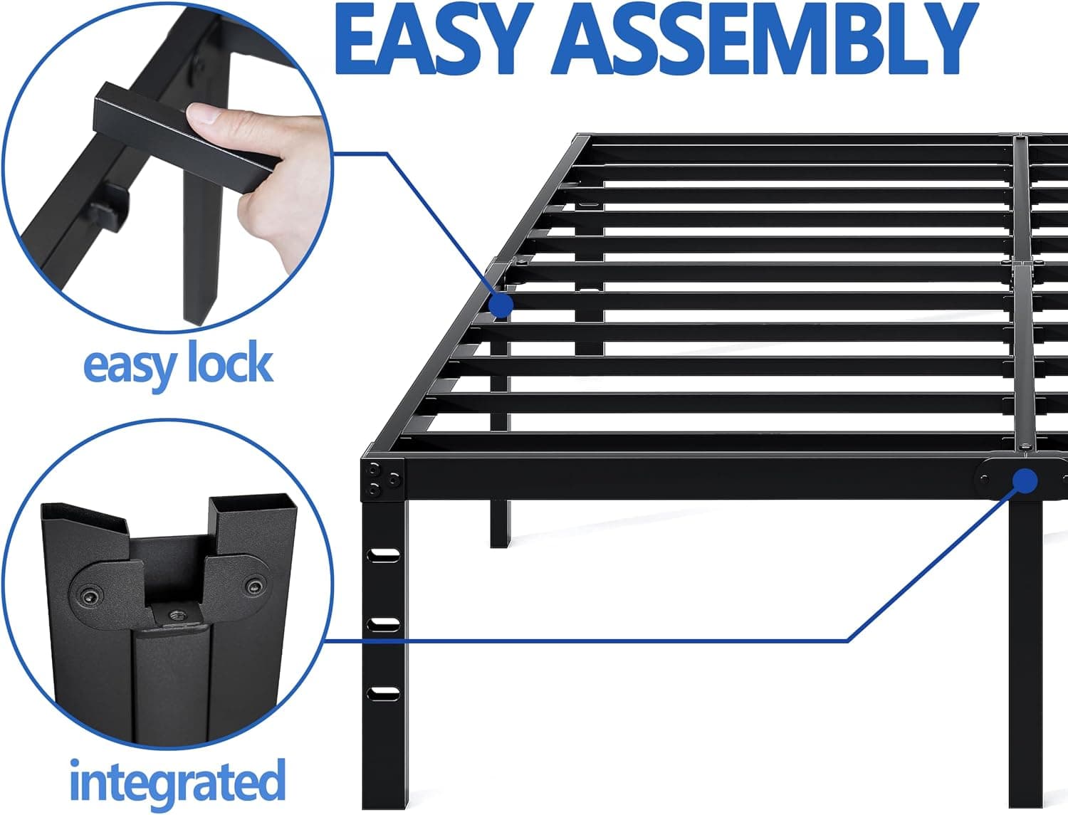 NEW JETO Metal Bed Frame,Queen Size Bed Frame with Storage Space,14 Inch | Heavy Duty Sturdy Mattress Foundation,Easy Assembly,No Box Spring Needed, Black