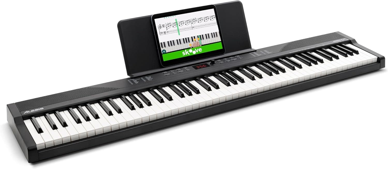Alesis Recital Play 88-Key Piano Keyboard Bundle | Portable, 480 Voices, Split/Layer Modes, Includes Lessons, Stand, Sustain Pedal, Headphones, Carry Bag, for Beginners