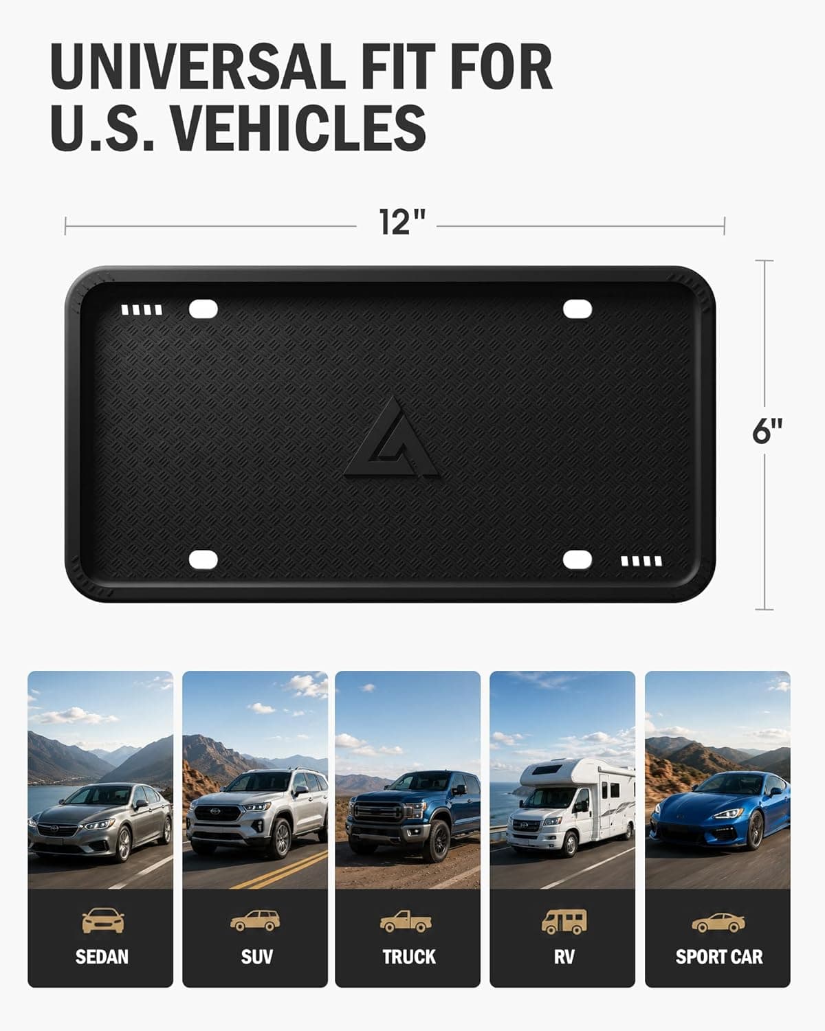 Aujen Silicone License Plate Frames Black, 2 Pack Car License Plate Frame, Universal US Black License Plate Holders Brackets Rust-Proof, Weather & Rattle-Proof, Car Accessories | US Car Universal, Black License Plate Cover Protector Brackets Rust-Proof, Weather & Rattle-Proof, Car Accessories, 12" x 6"
