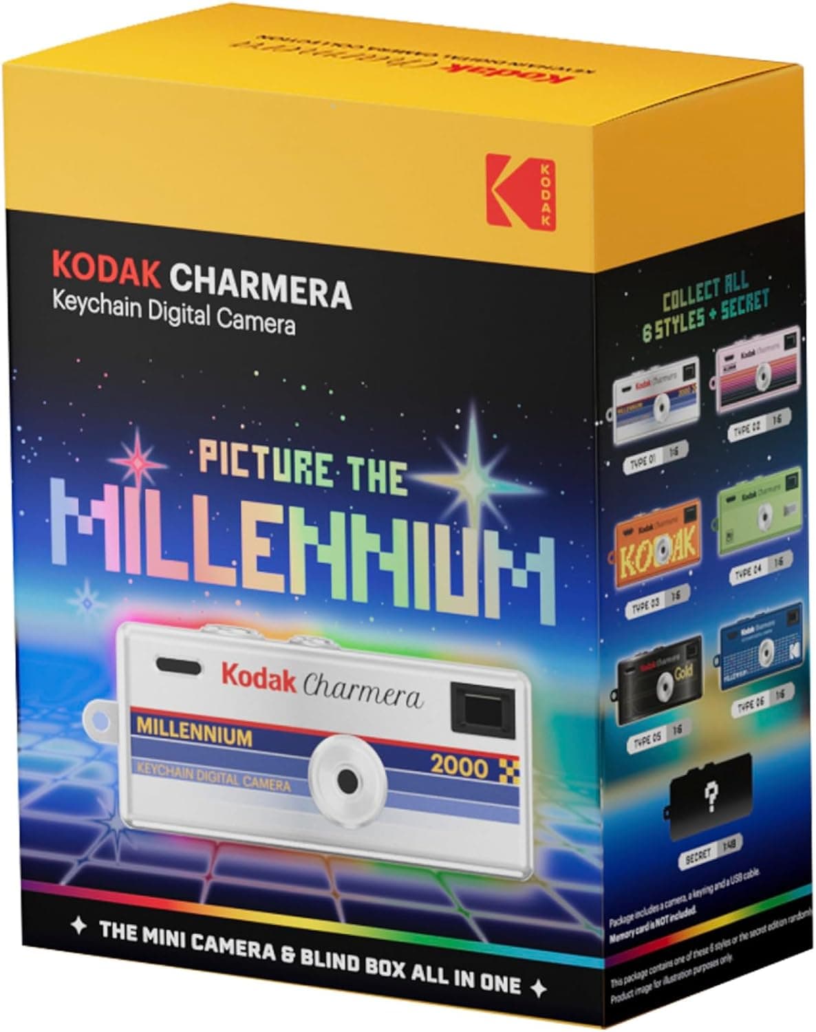 KODAK CHARMERA Keychain Digital Camera Blind Box Millennium Single Box (1PC),Mini Camera,Digicam,Video Recording,Bag Charm,1.6 Megapixels,Micro SD Card Slot,for Beginners Teens&Adults